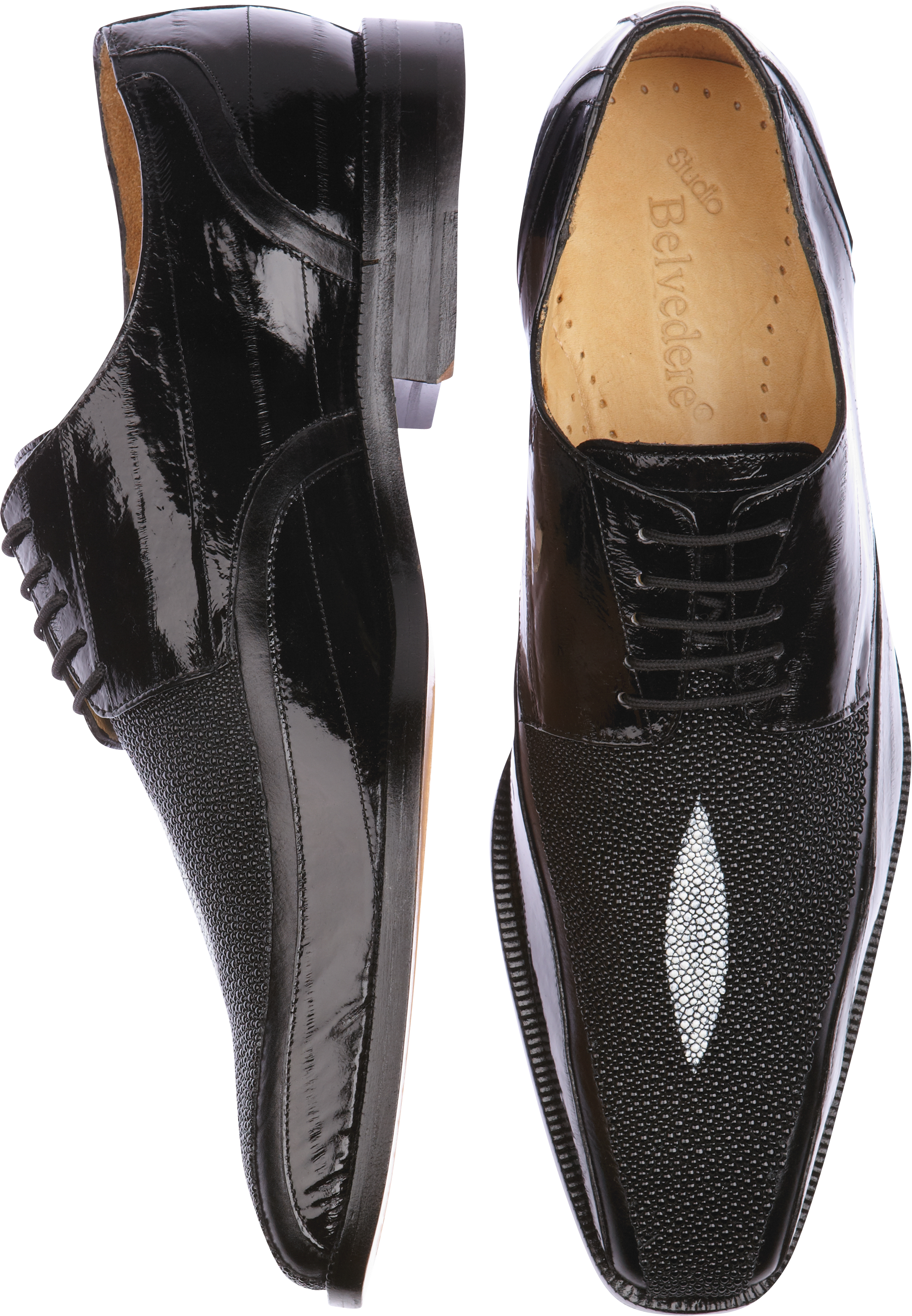 Belvedere Bolzano Black Eel and Stingray Lace-Up Shoes