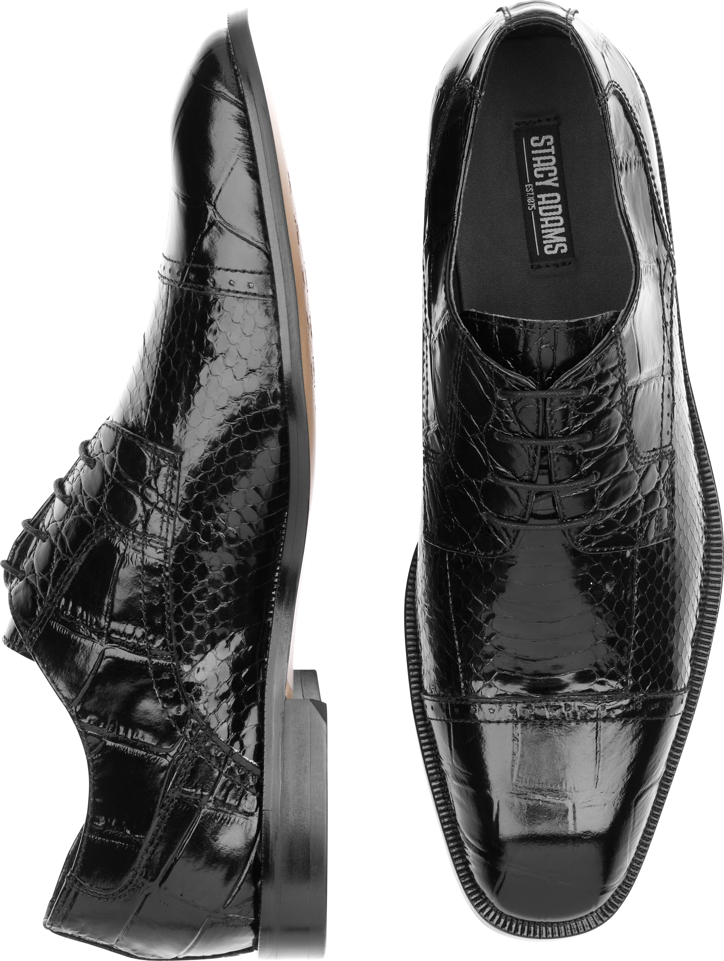 Stacy Adams Cavallero Black Snakeskin Cap Toe Shoes