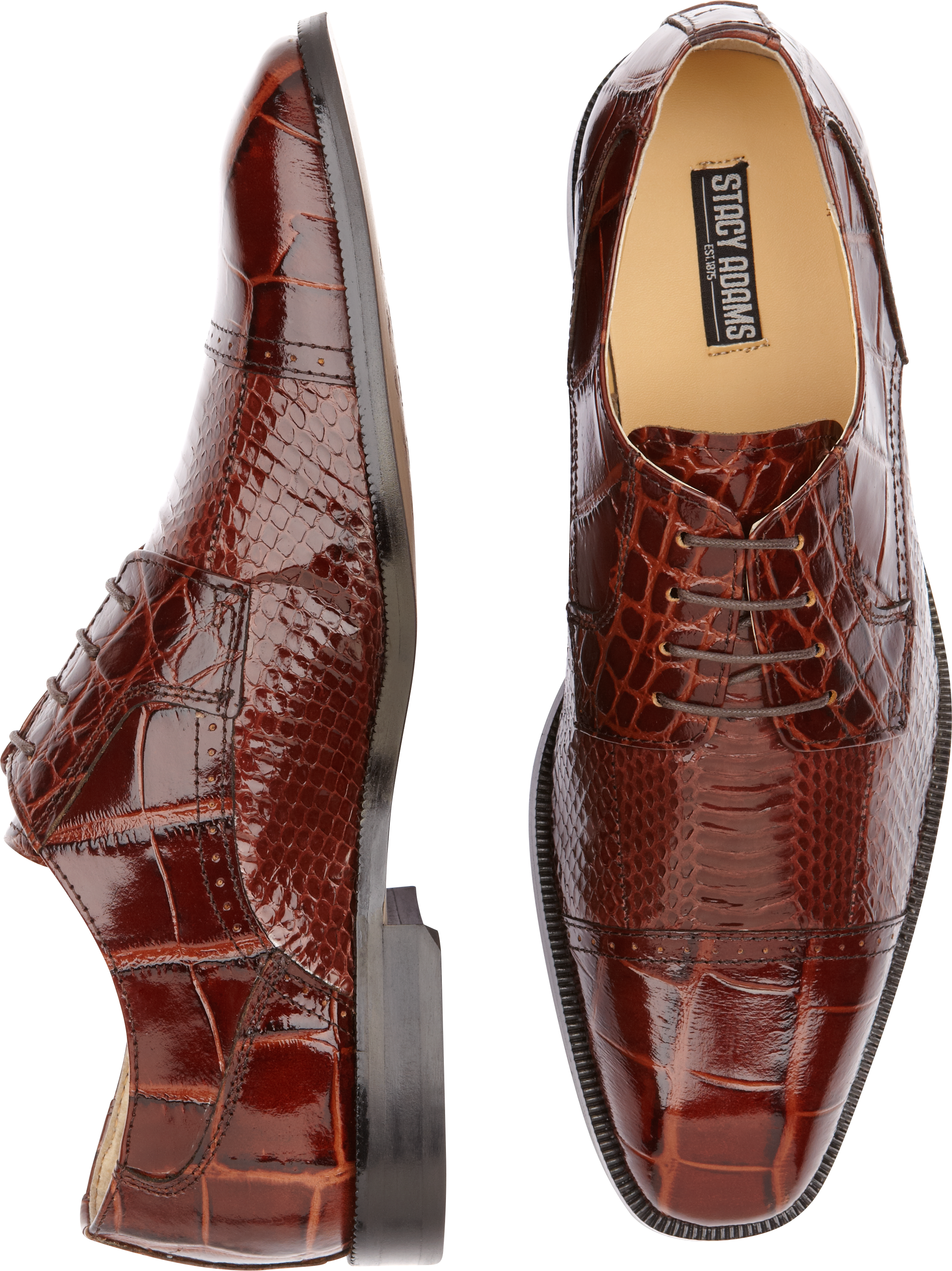 Stacy Adams Cavallero Cognac Brown Snakeskin Cap Toe Shoes