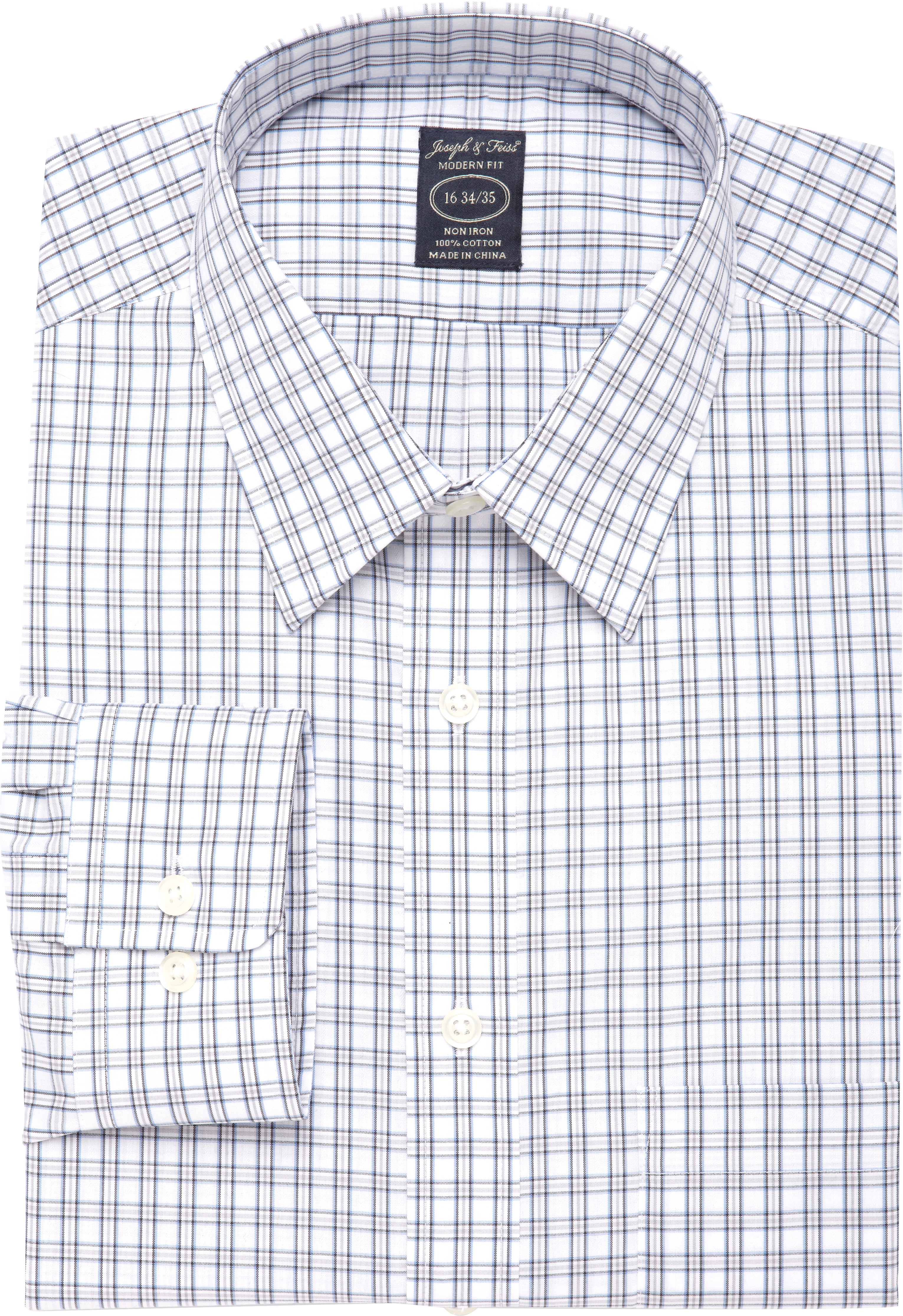 Joseph & Feiss Blue and Tan Plaid Dress Shirt
