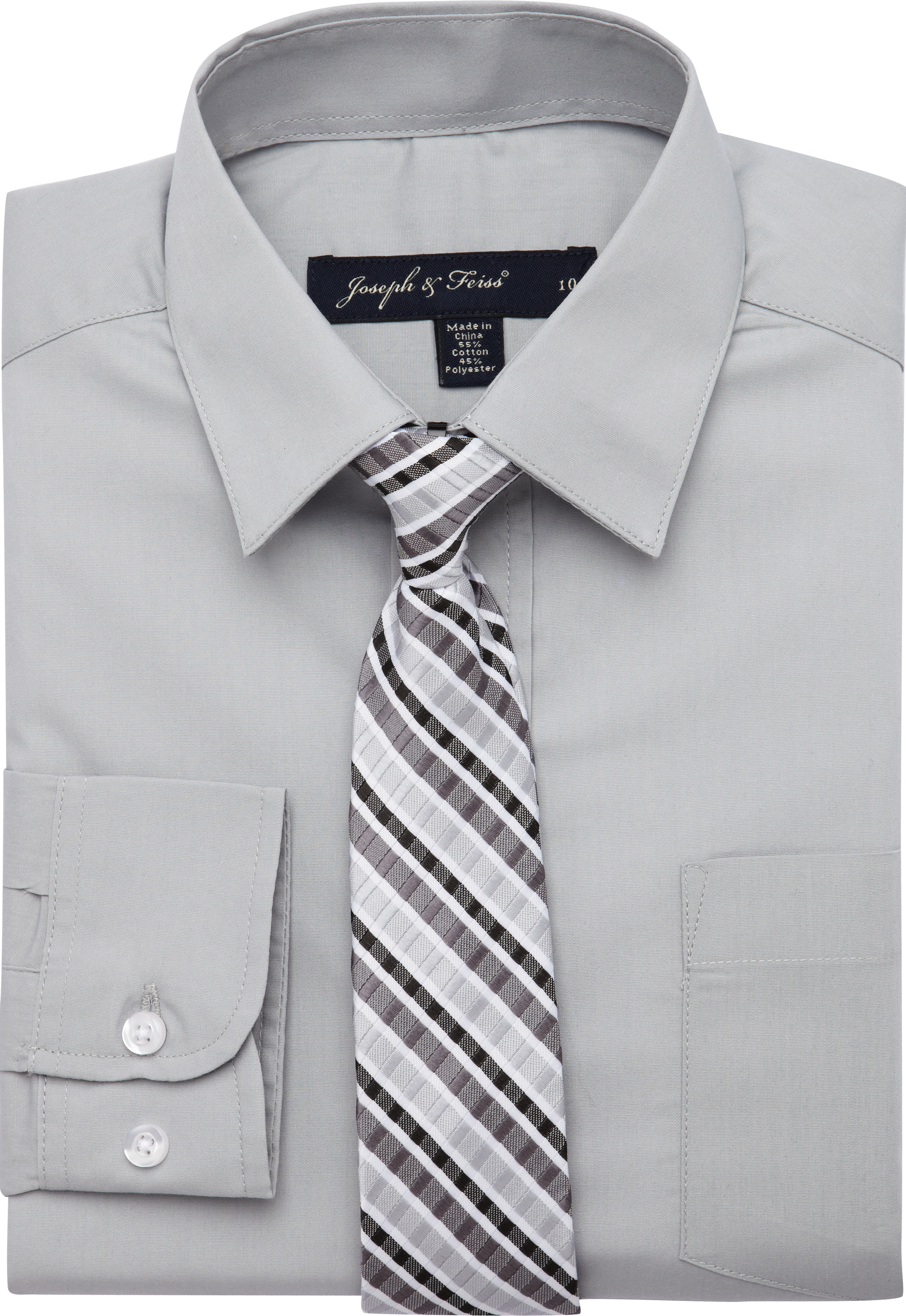 Joseph & Feiss Boys Gray Shirt and Silver Stripe Tie Set