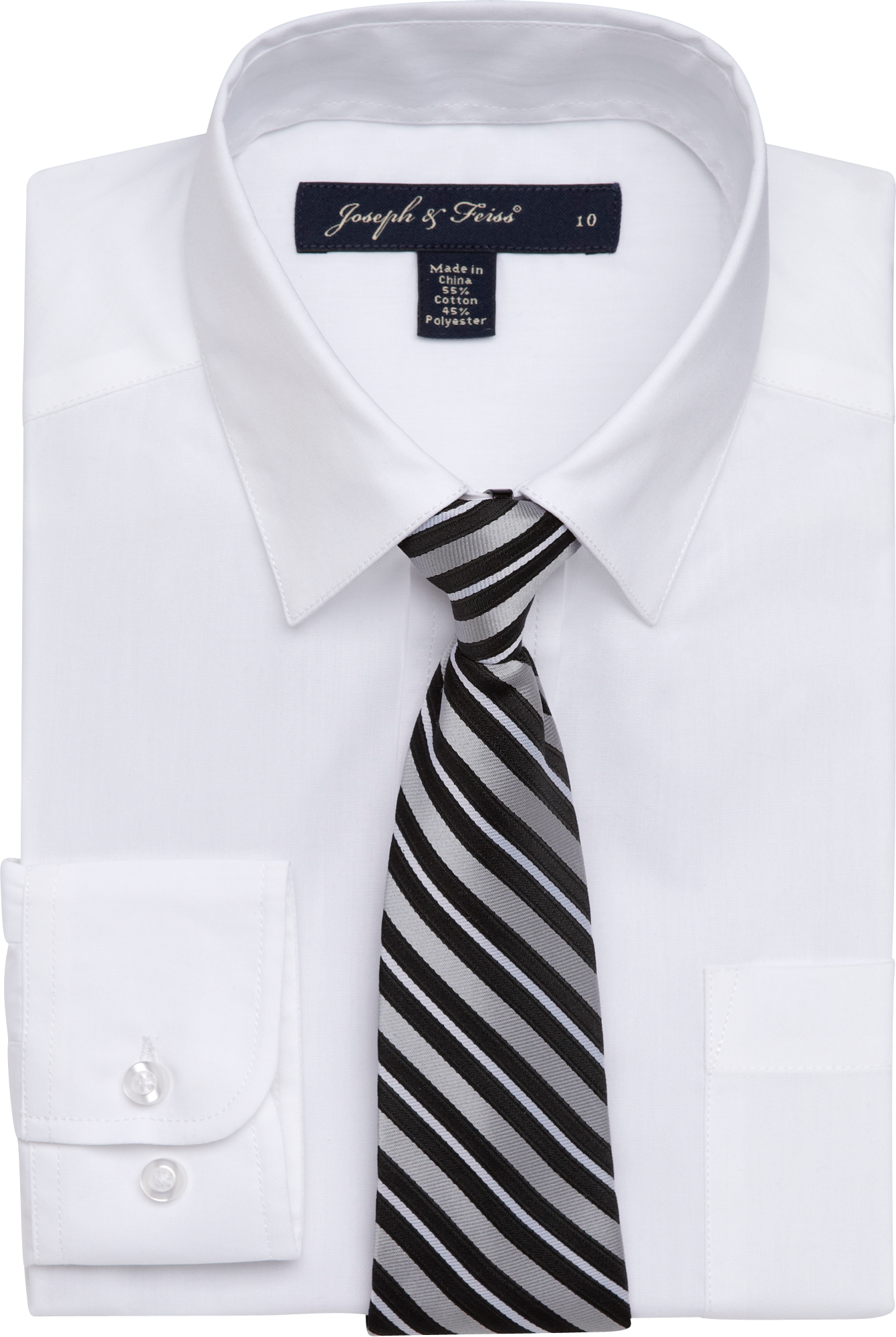 Joseph & Feiss Boys White Shirt and Black Stripe Tie Set