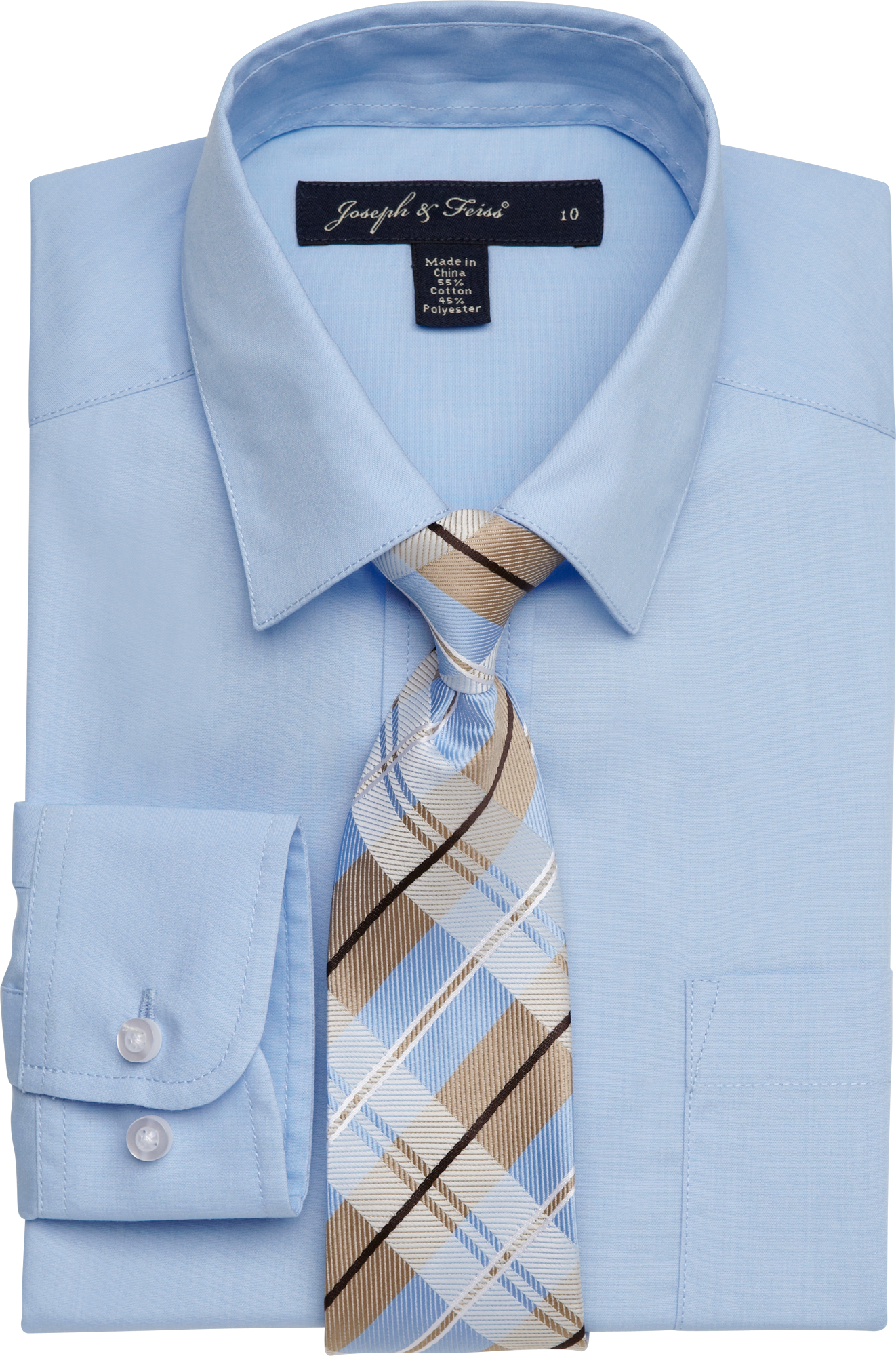 Joseph & Feiss Boys Blue Shirt and Tan Plaid Tie Set