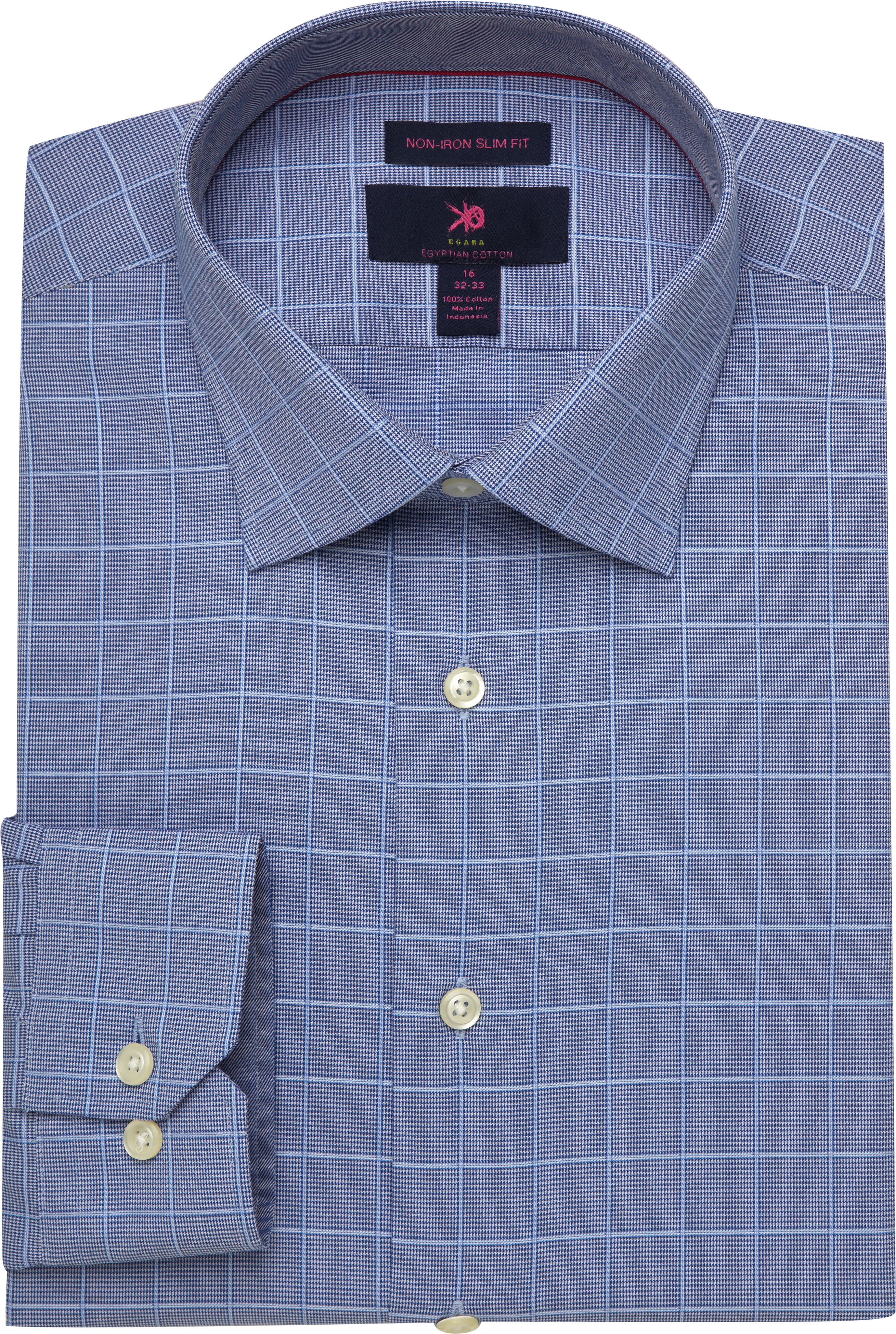 Egara Indigo Windowpane Plaid Slim Fit Dress Shirt