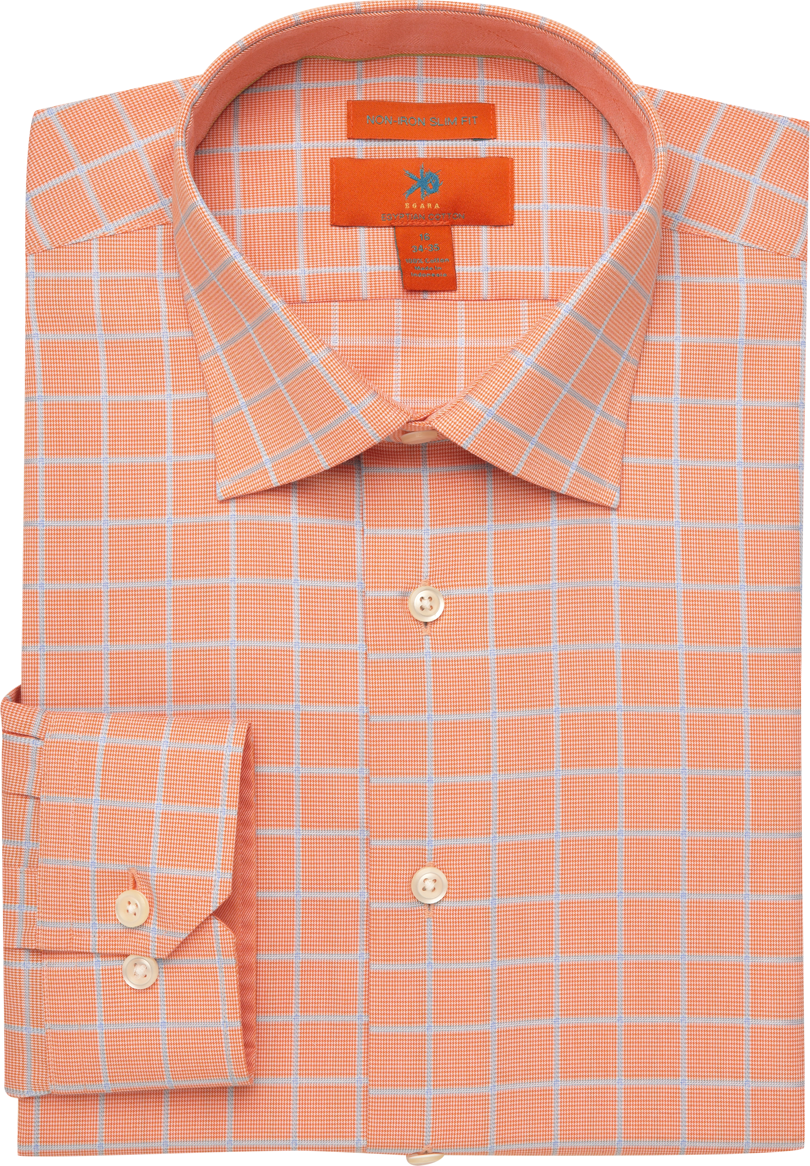 Egara Orange Windowpane Plaid Slim Fit Dress Shirt