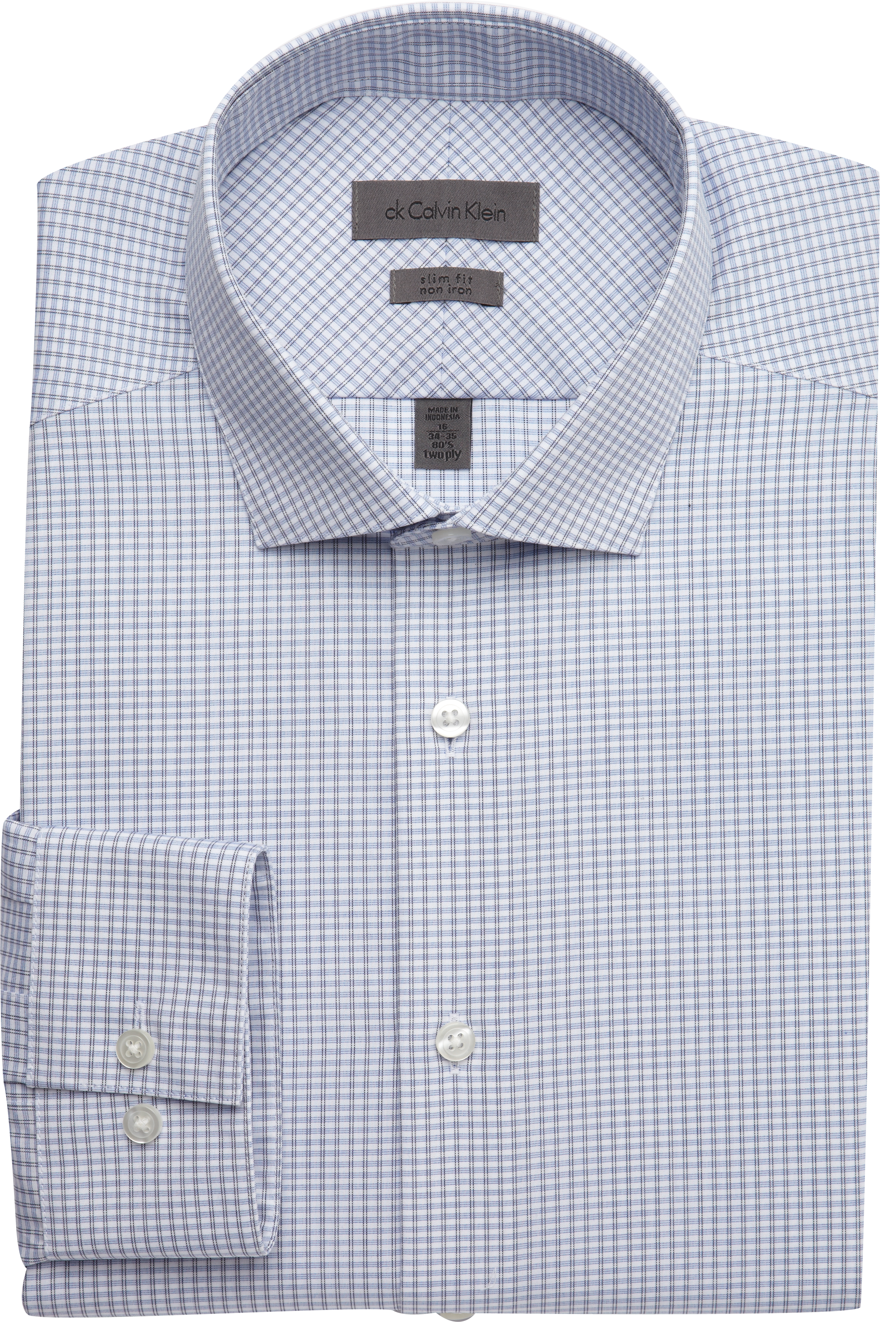 Calvin Klein Light Blue Check Slim Fit Dress Shirt