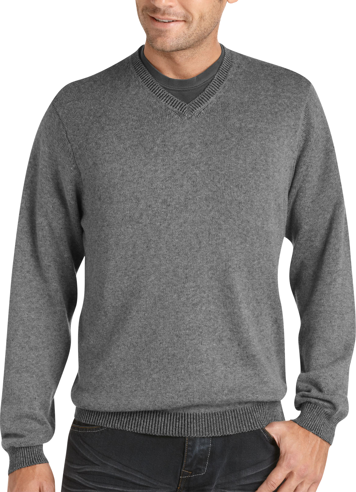 Pronto Blue V-Neck Sweater, Charcoal