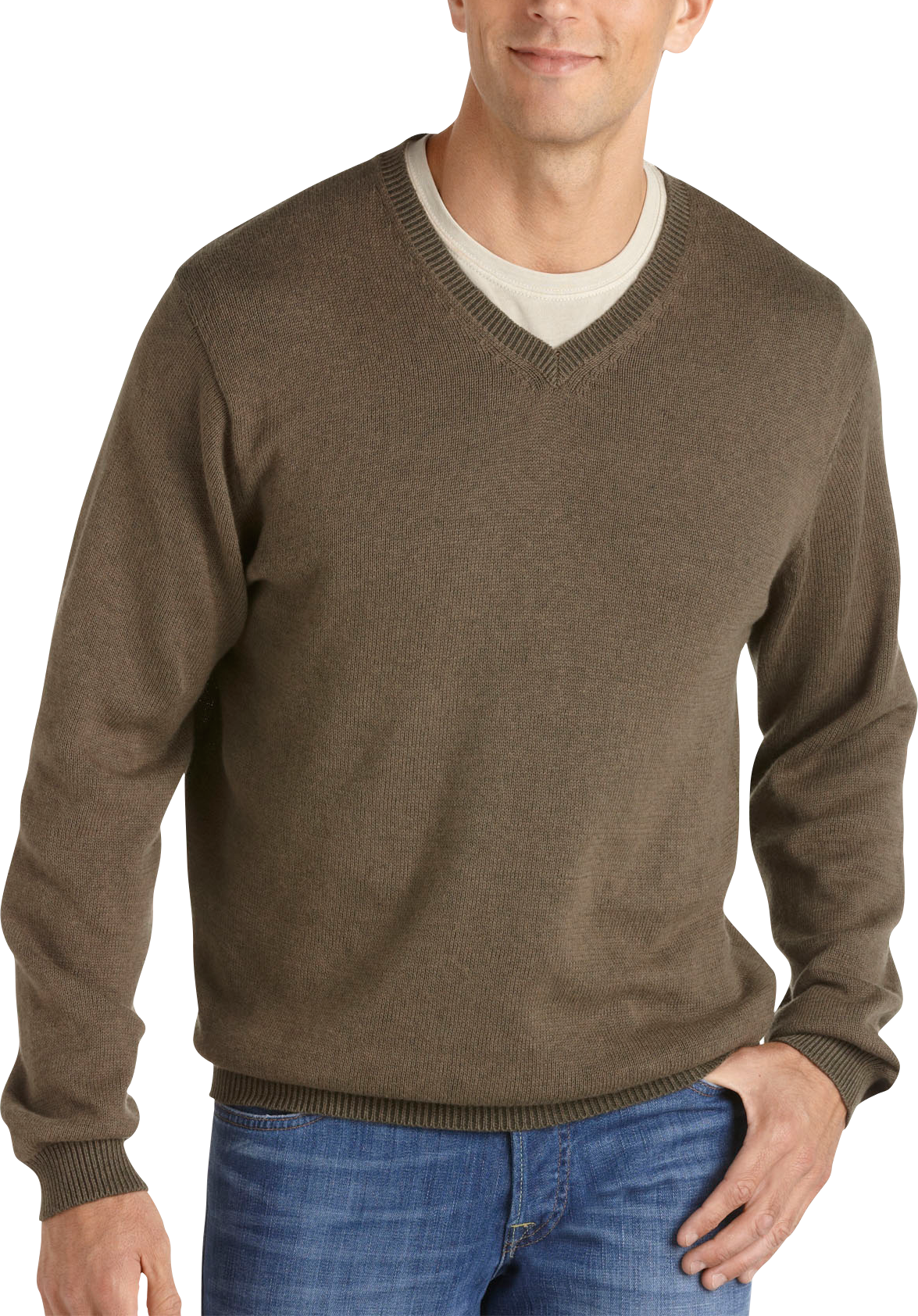 Pronto Blue V-Neck Sweater, Olive
