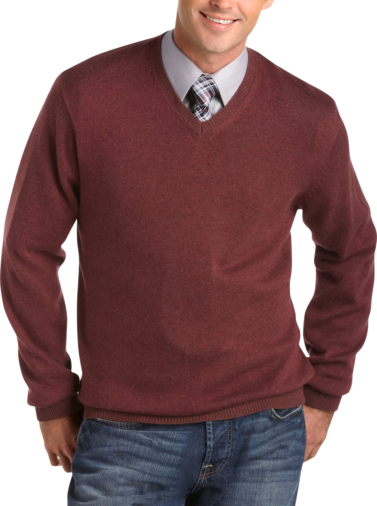 Pronto Blue V-Neck Sweater, Pomegranite