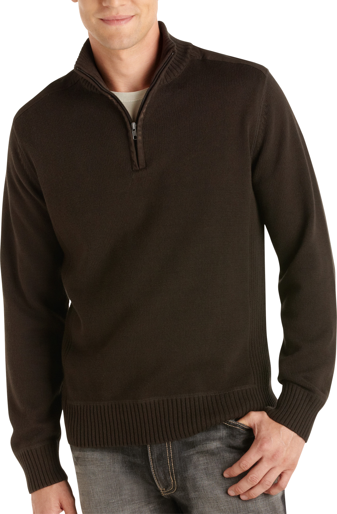 Pronto Blue Half-Zip Sweater, Brown