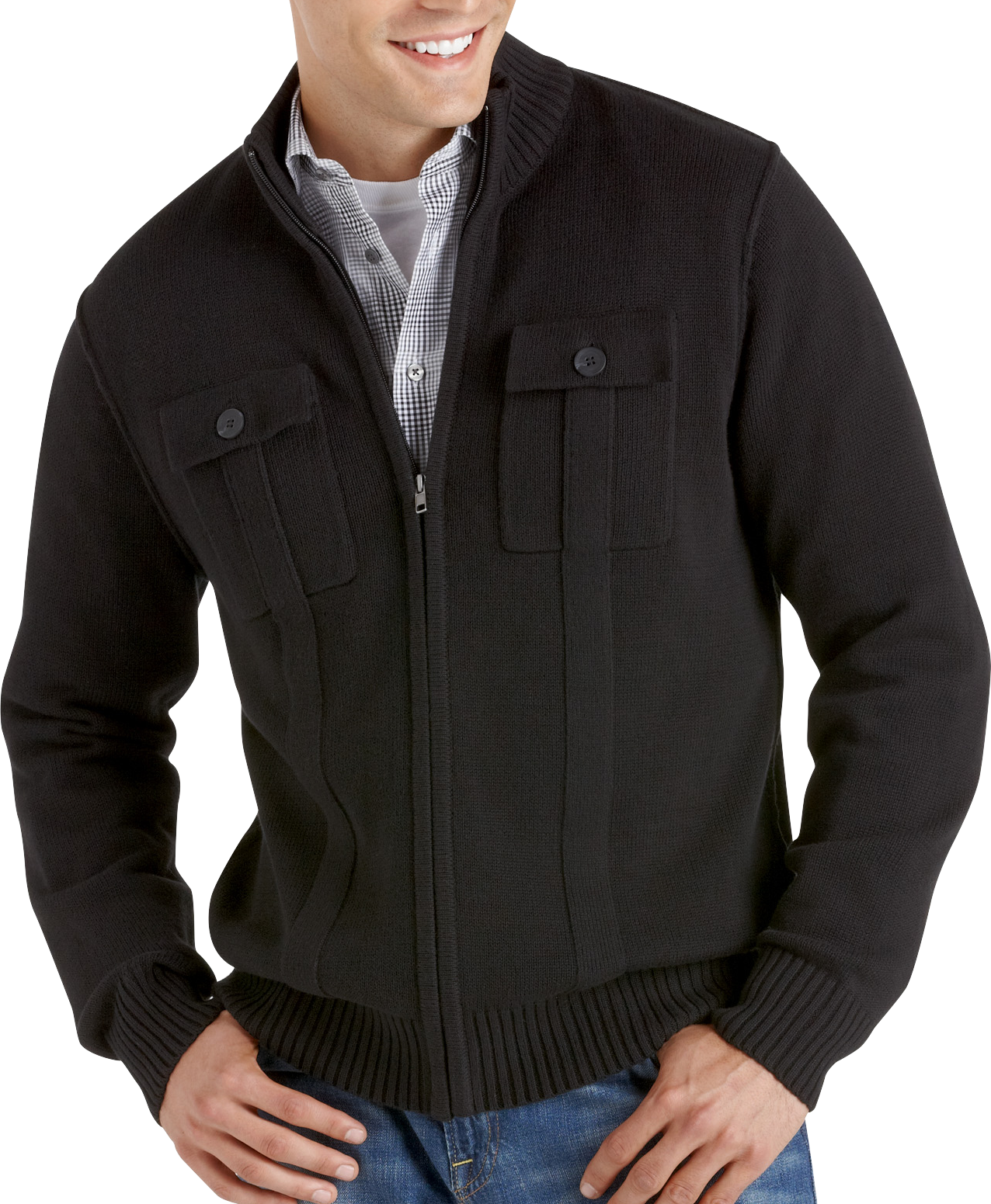 Pronto Blue Full Zip Sweater, Black