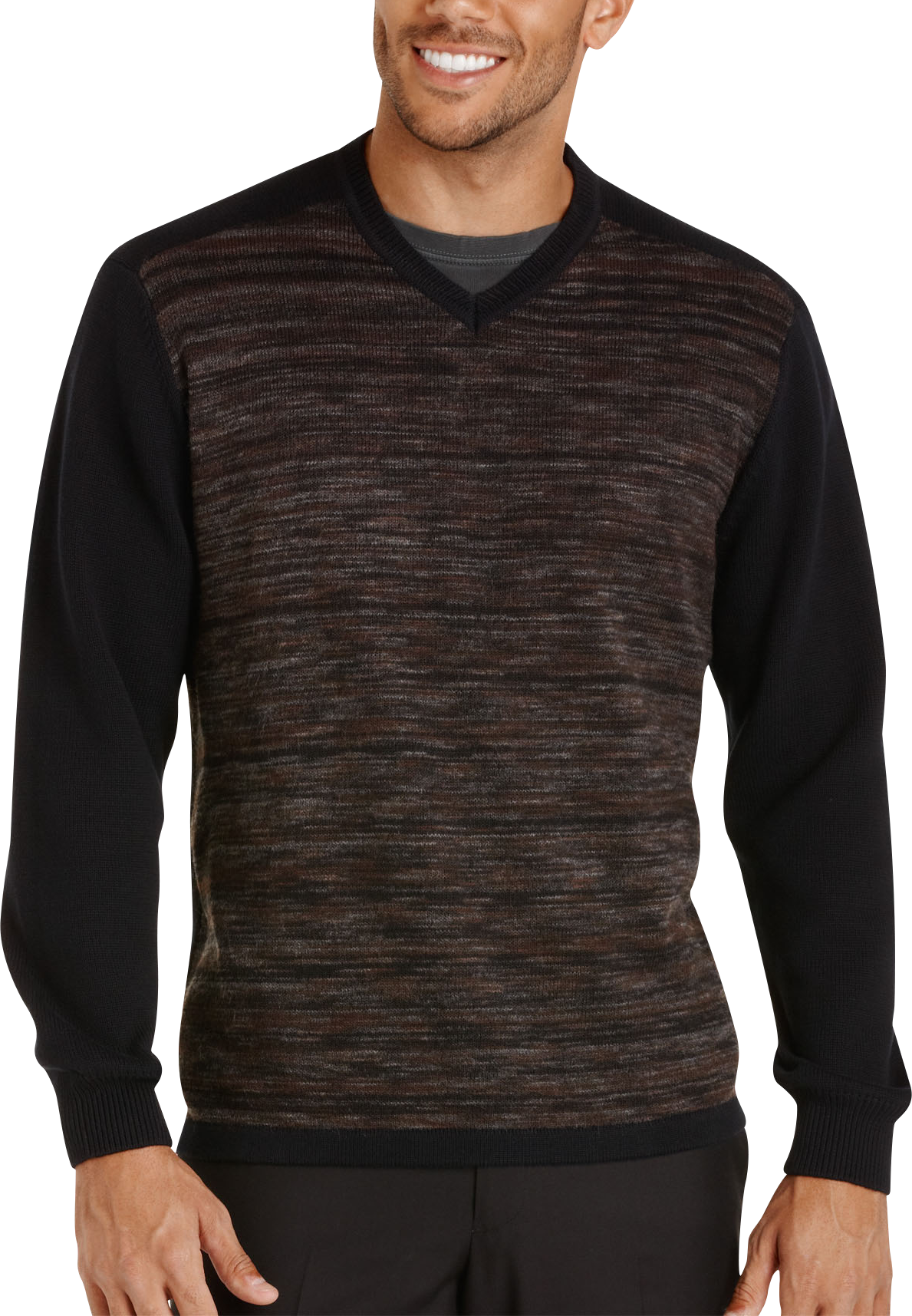 Pronto Uomo Black and Brown V-Neck Sweater
