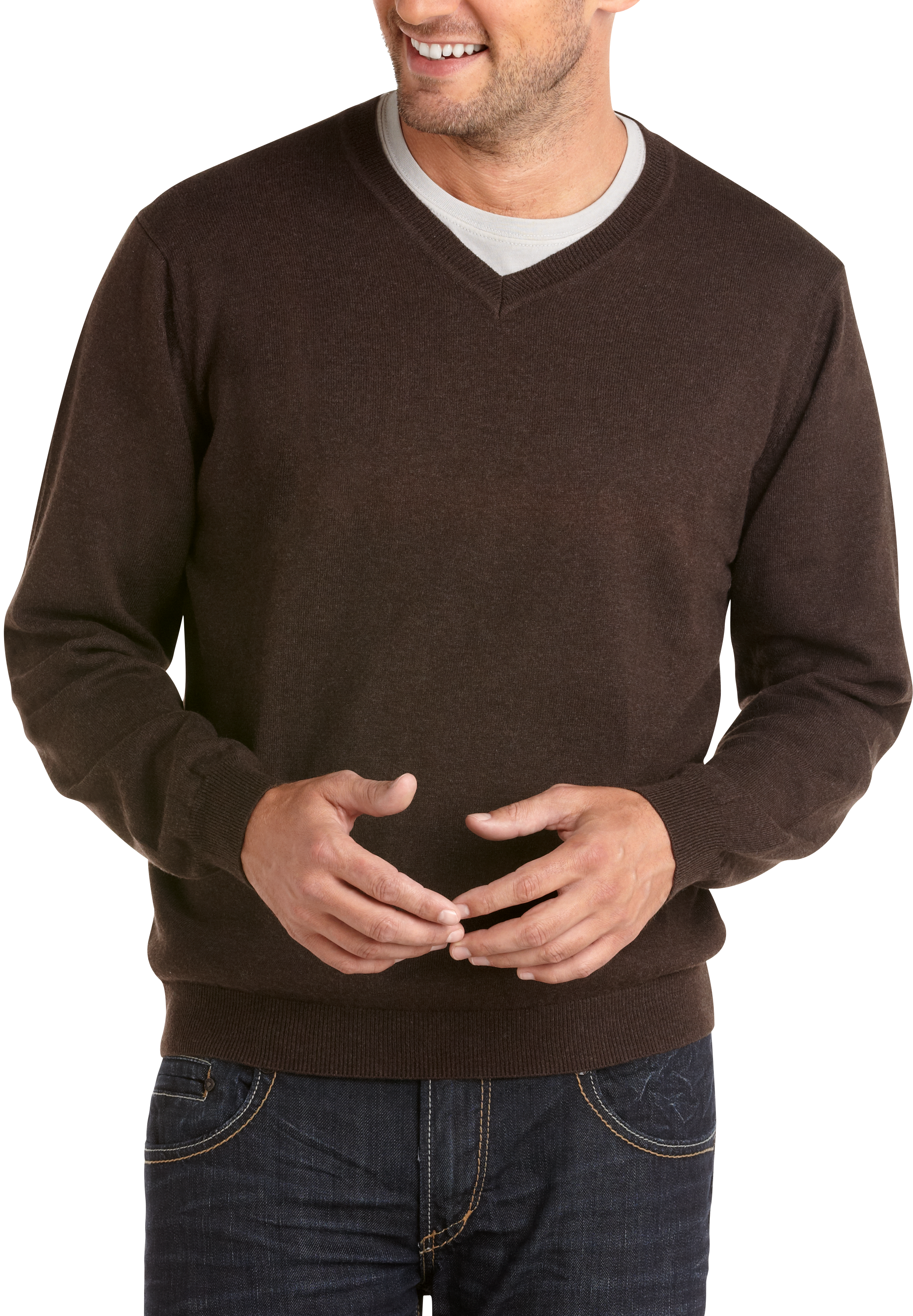 Pronto Uomo Brown Cotton Cashmere V-Neck Sweater