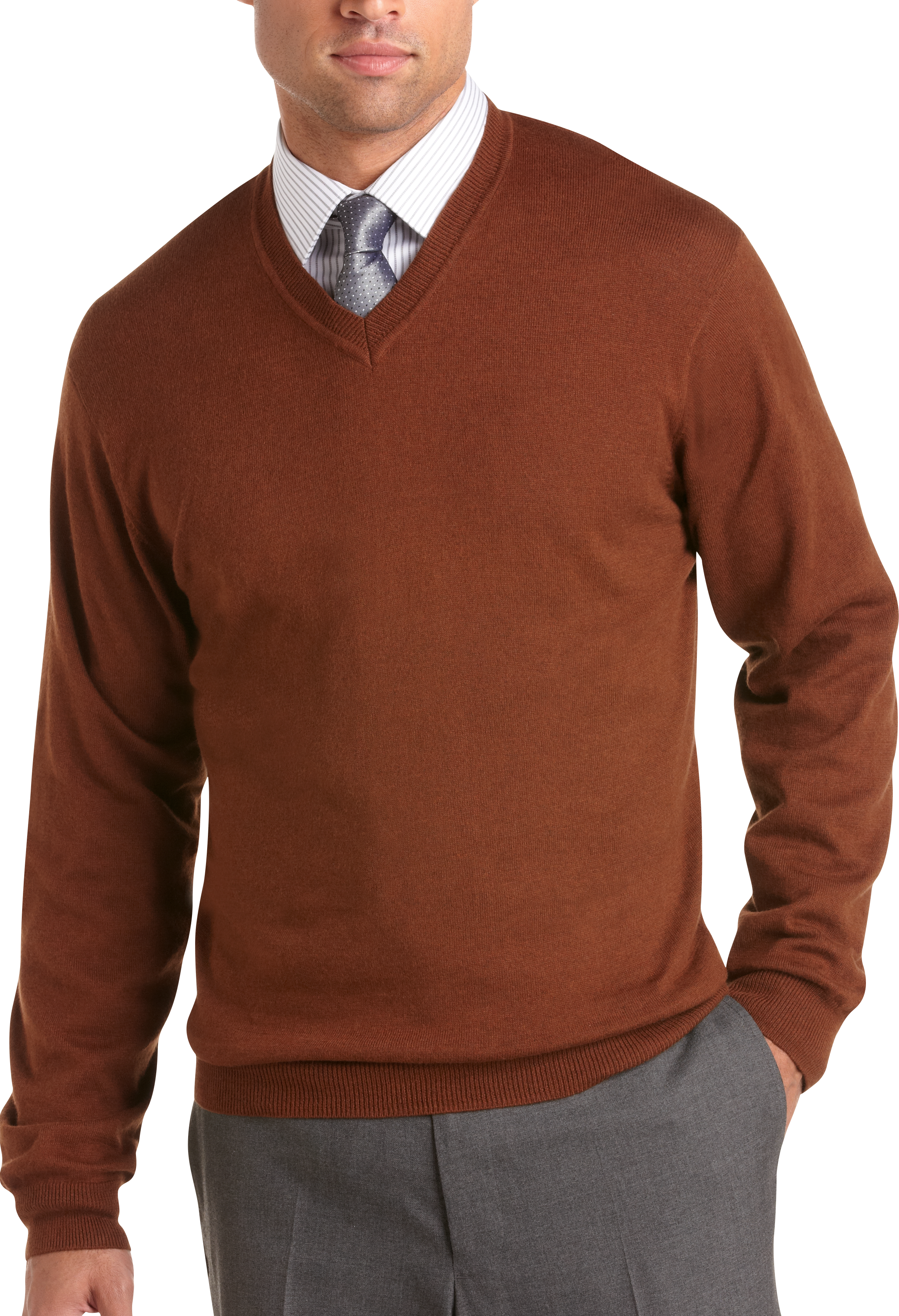 Pronto Uomo Orange Cotton Cashmere V-Neck Sweater