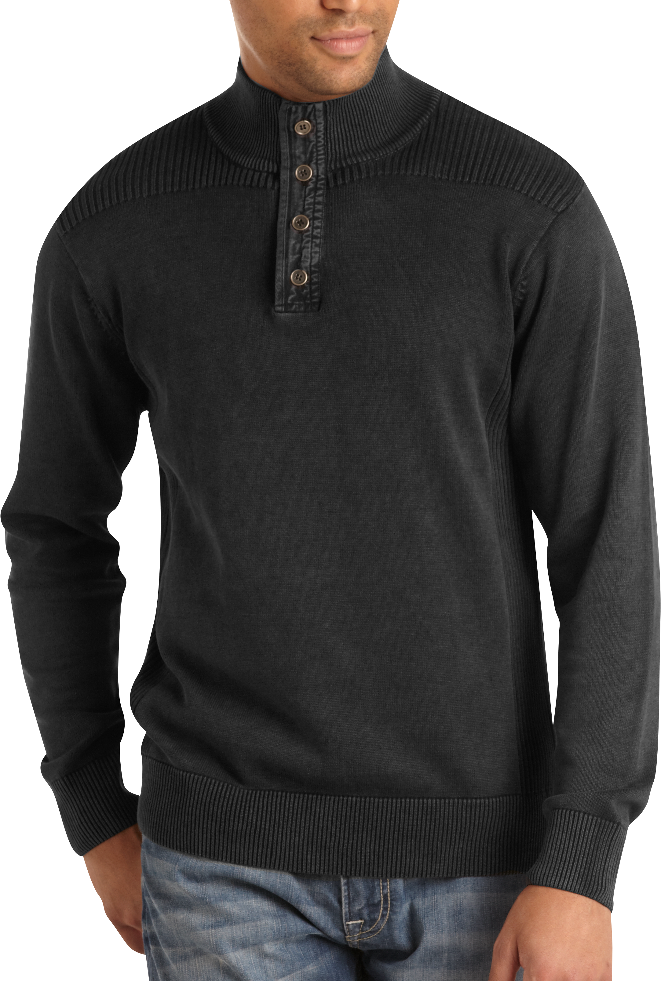 Pronto Blue Half Button Front Sweater, Black