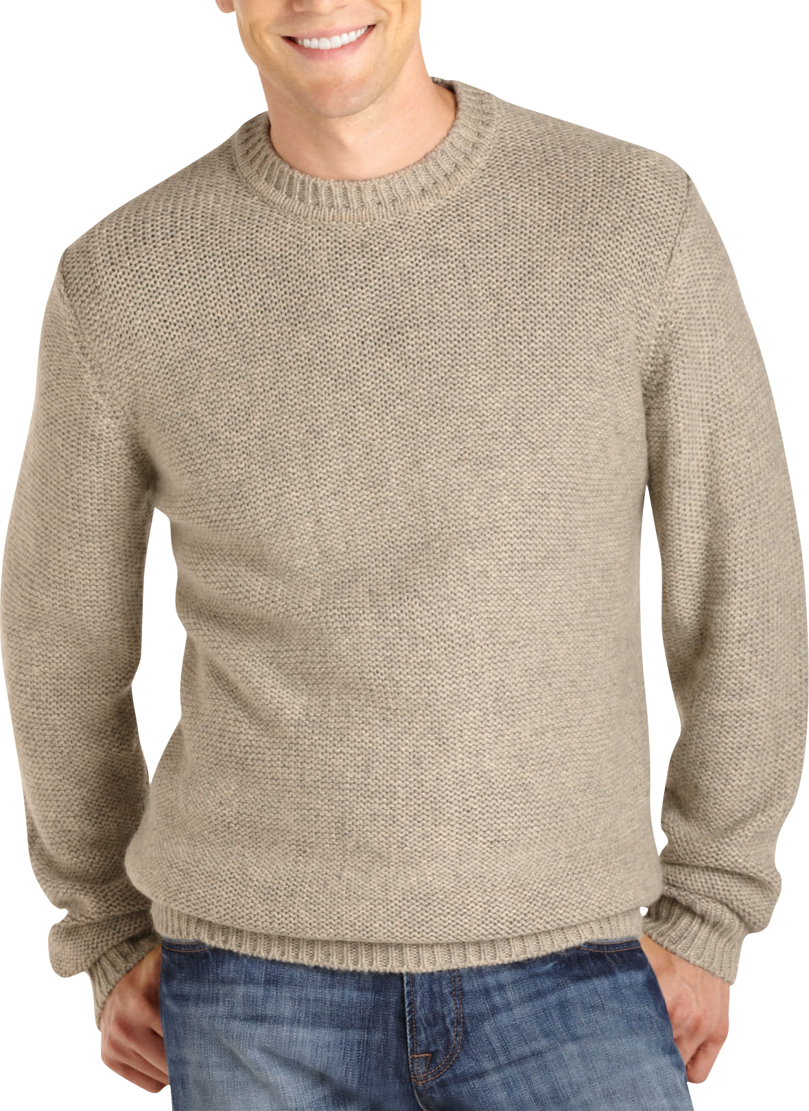 Pronto Blue Crewneck Sweater, Tan