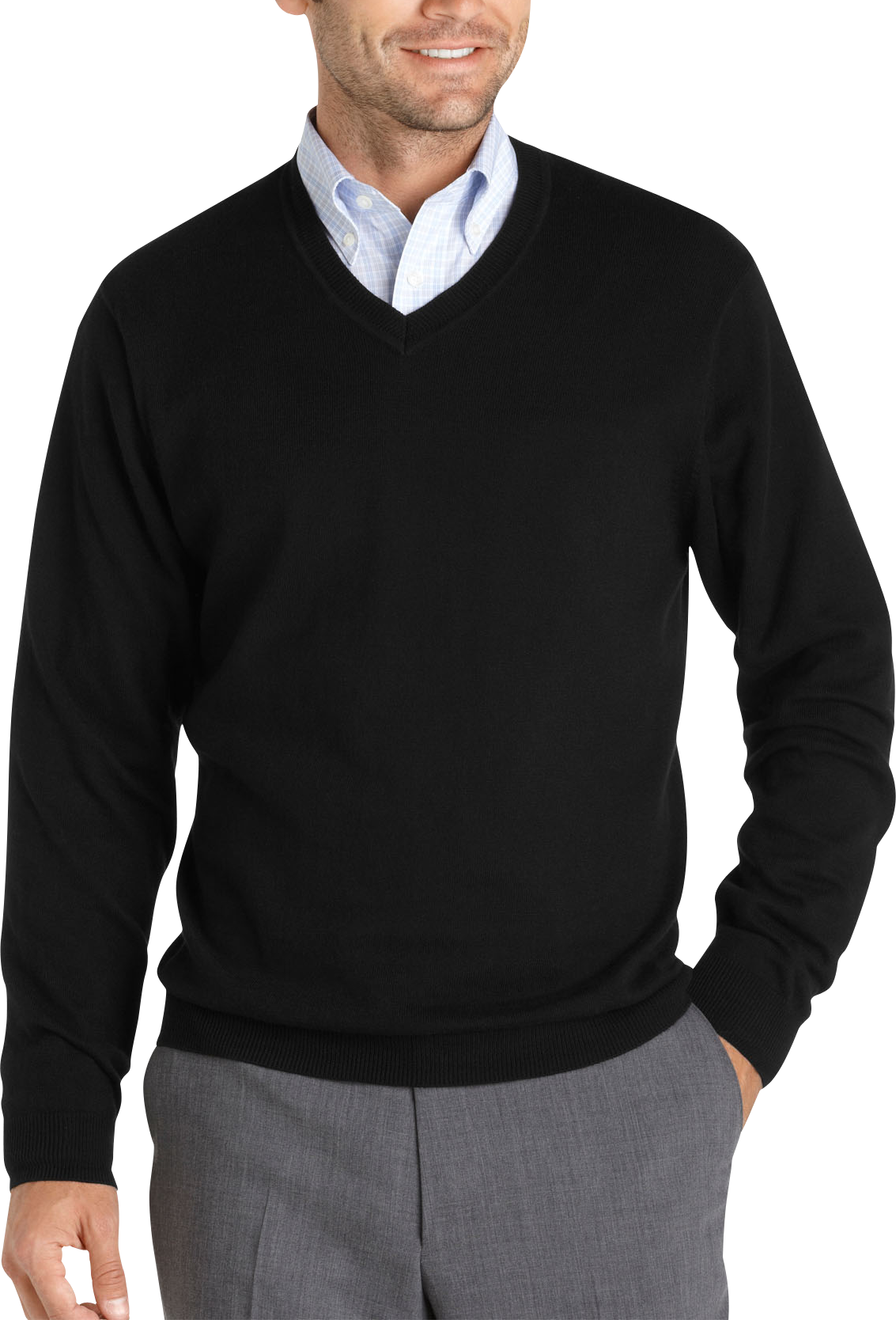 Pronto Uomo Black Cotton Cashmere V-Neck Sweater
