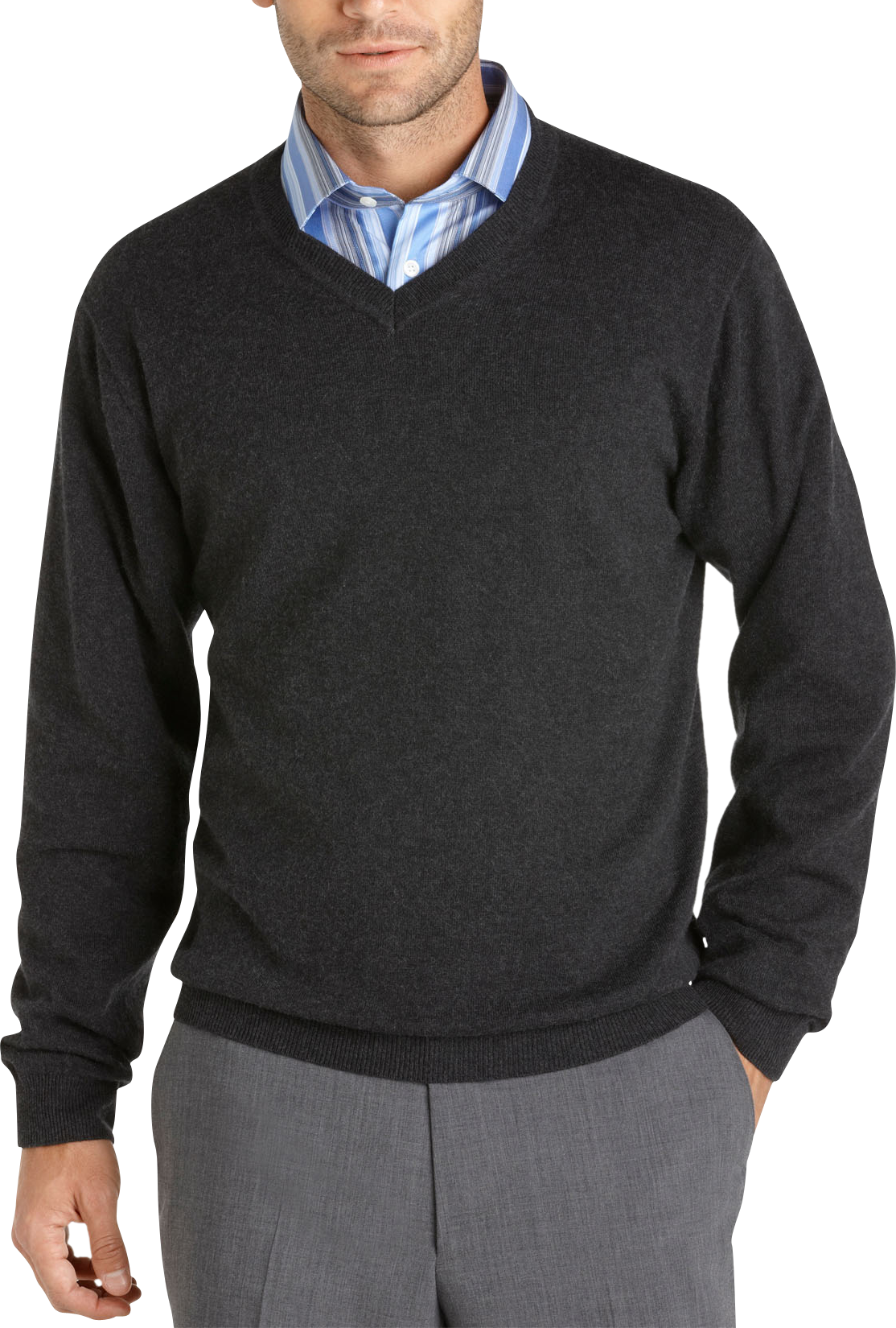 Pronto Uomo Charcoal Cotton Cashmere V-Neck Sweater