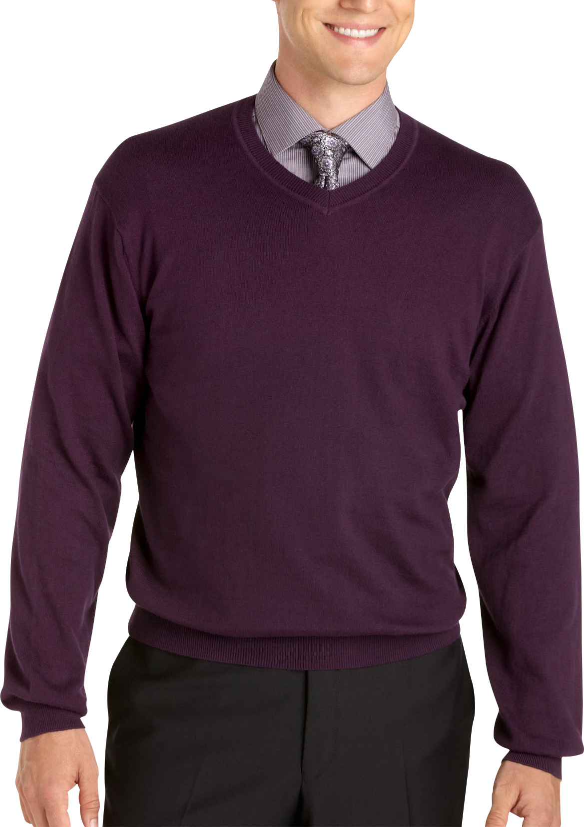 Pronto Uomo Purple Cotton Cashmere V-Neck Sweater