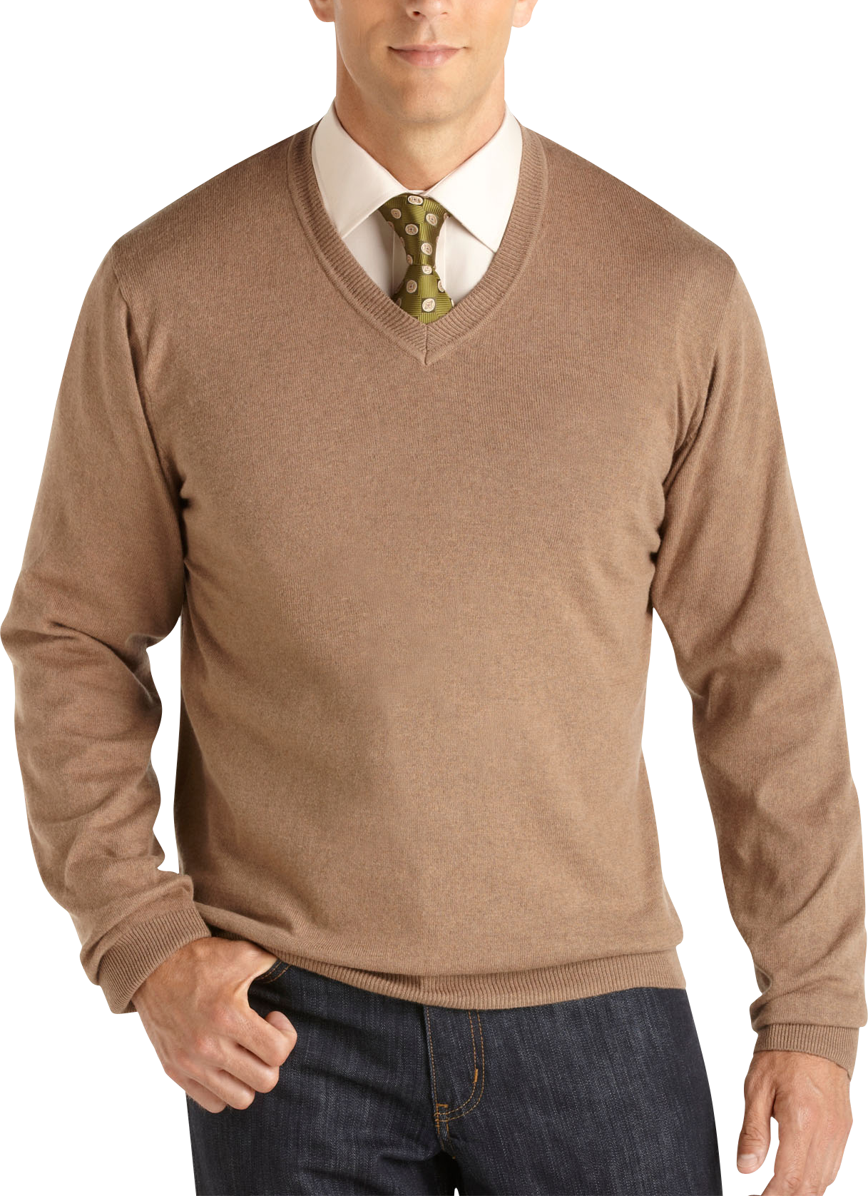 Pronto Uomo Taupe Cotton Cashmere V-Neck Sweater