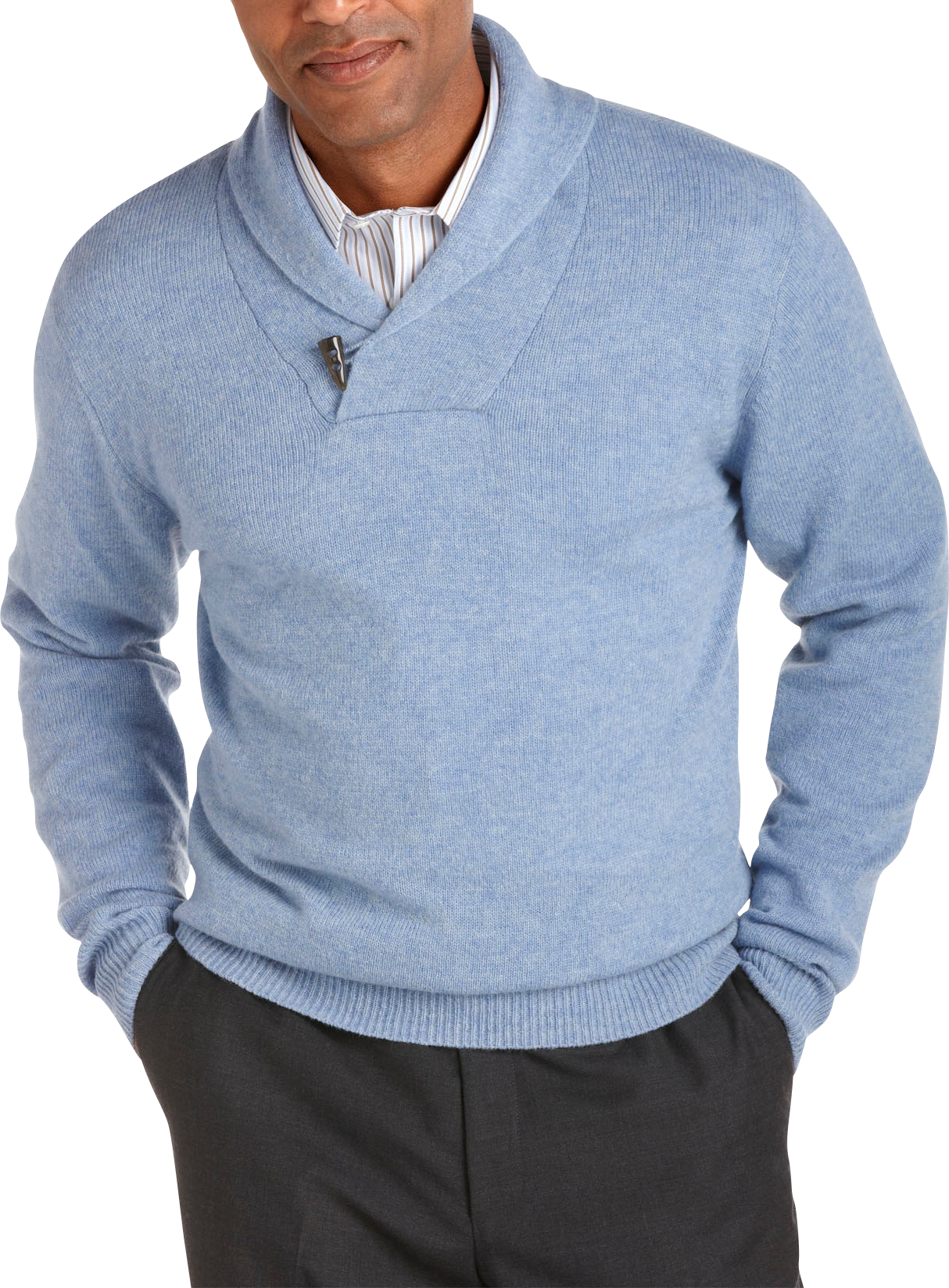 Pronto Blue Shawl Lapel Sweater, Light Blue