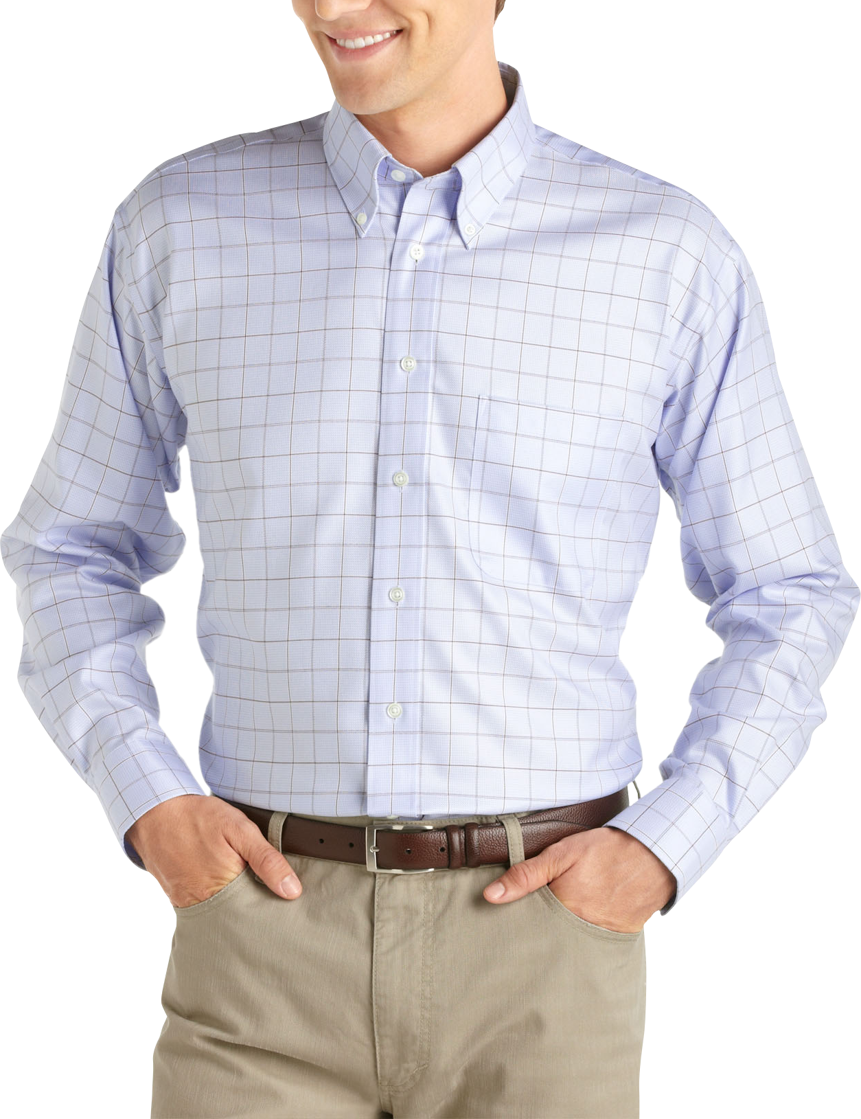 Joseph & Feiss Blue and Brown Plaid Button-Down Collar Woven Shirt