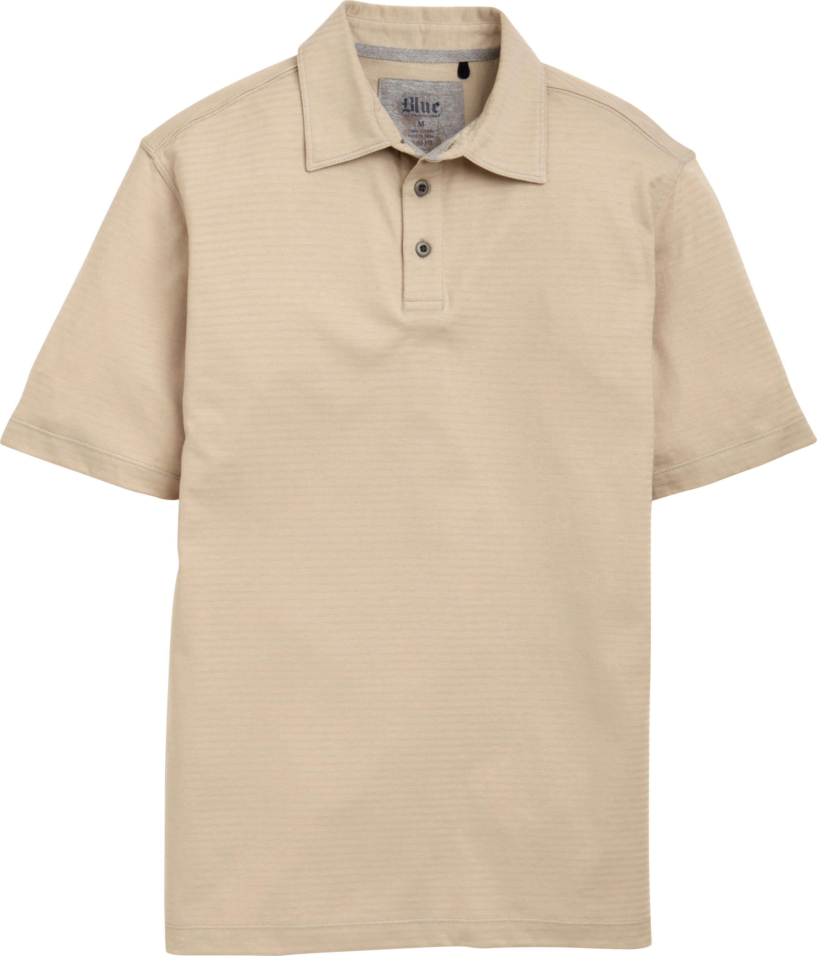 Pronto Blue Slim Fit Polo Shirt, Khaki Tonal Stripe
