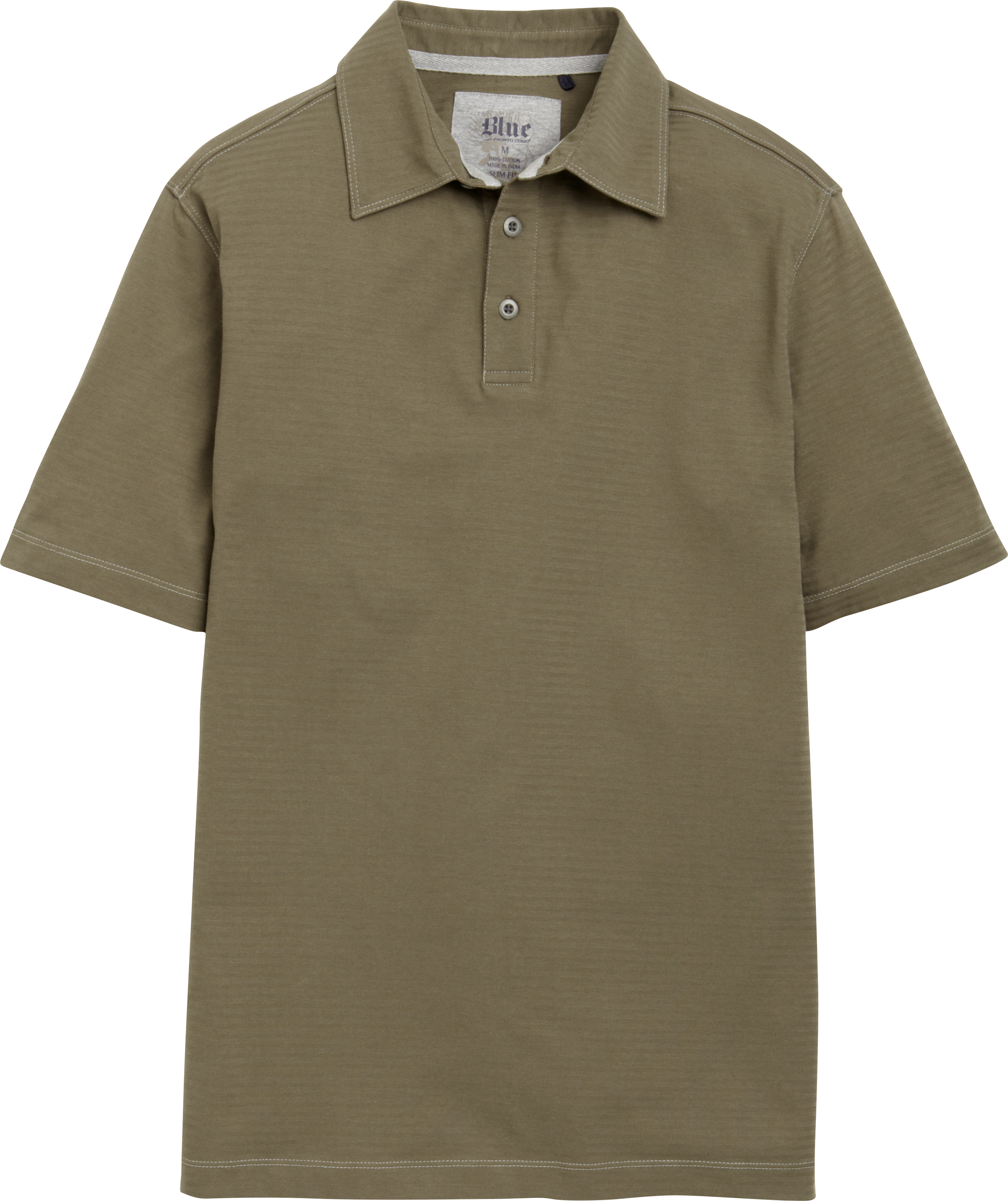 Pronto Blue Slim Fit Polo Shirt, Olive Tonal Stripe