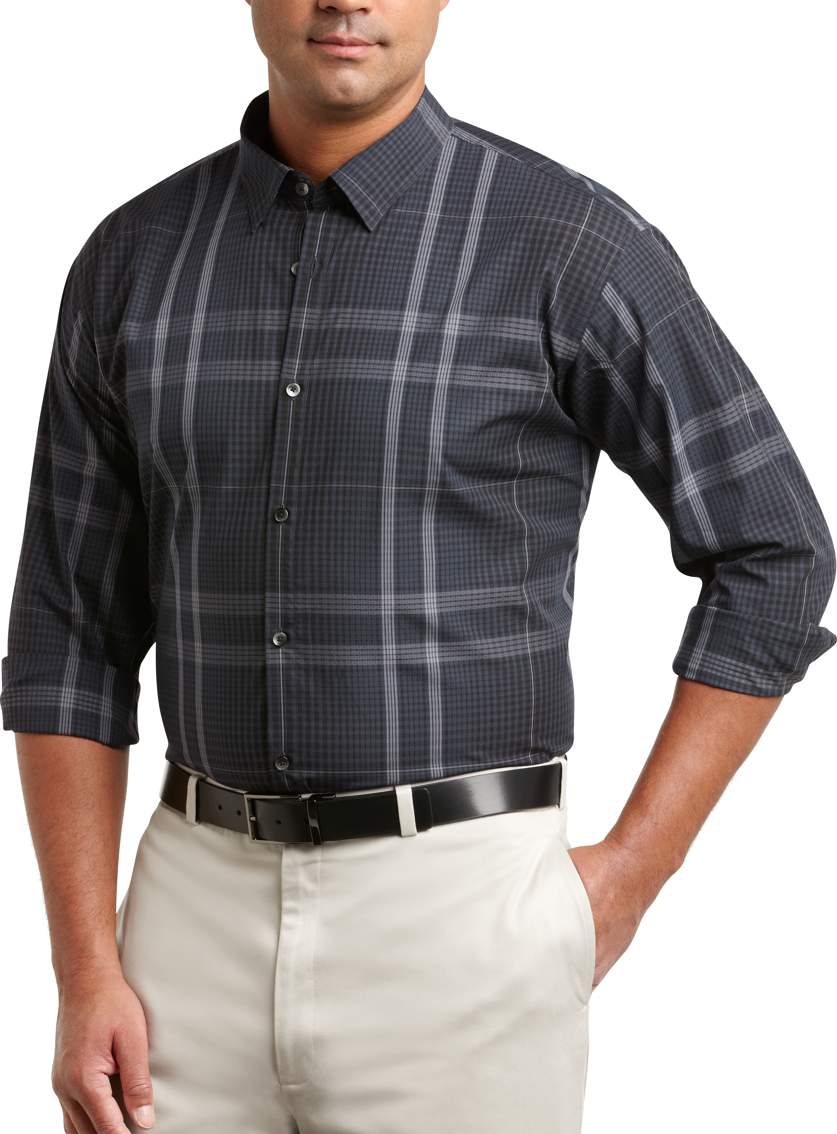 Calvin Klein Dark Blue and Black Plaid Sport Shirt