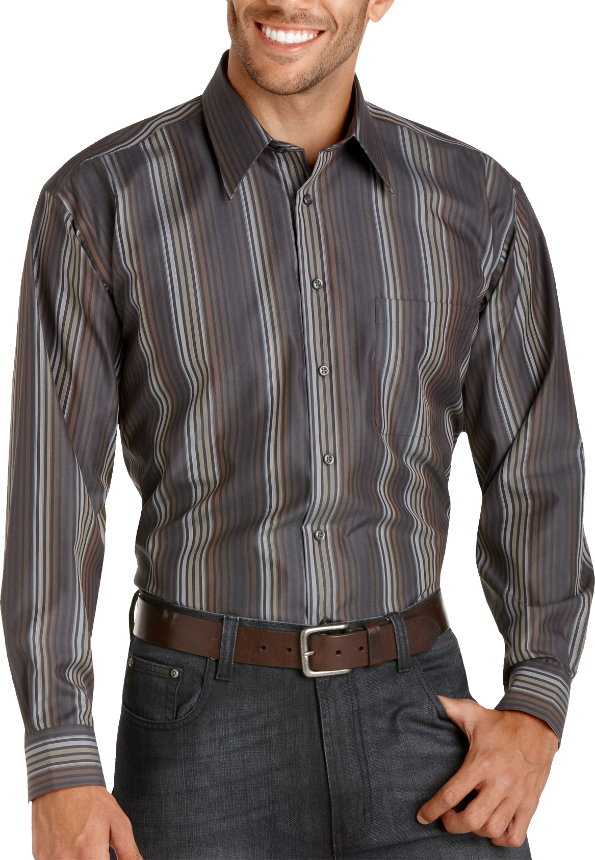 Pronto Uomo Brown and Black Stripe Woven Shirt