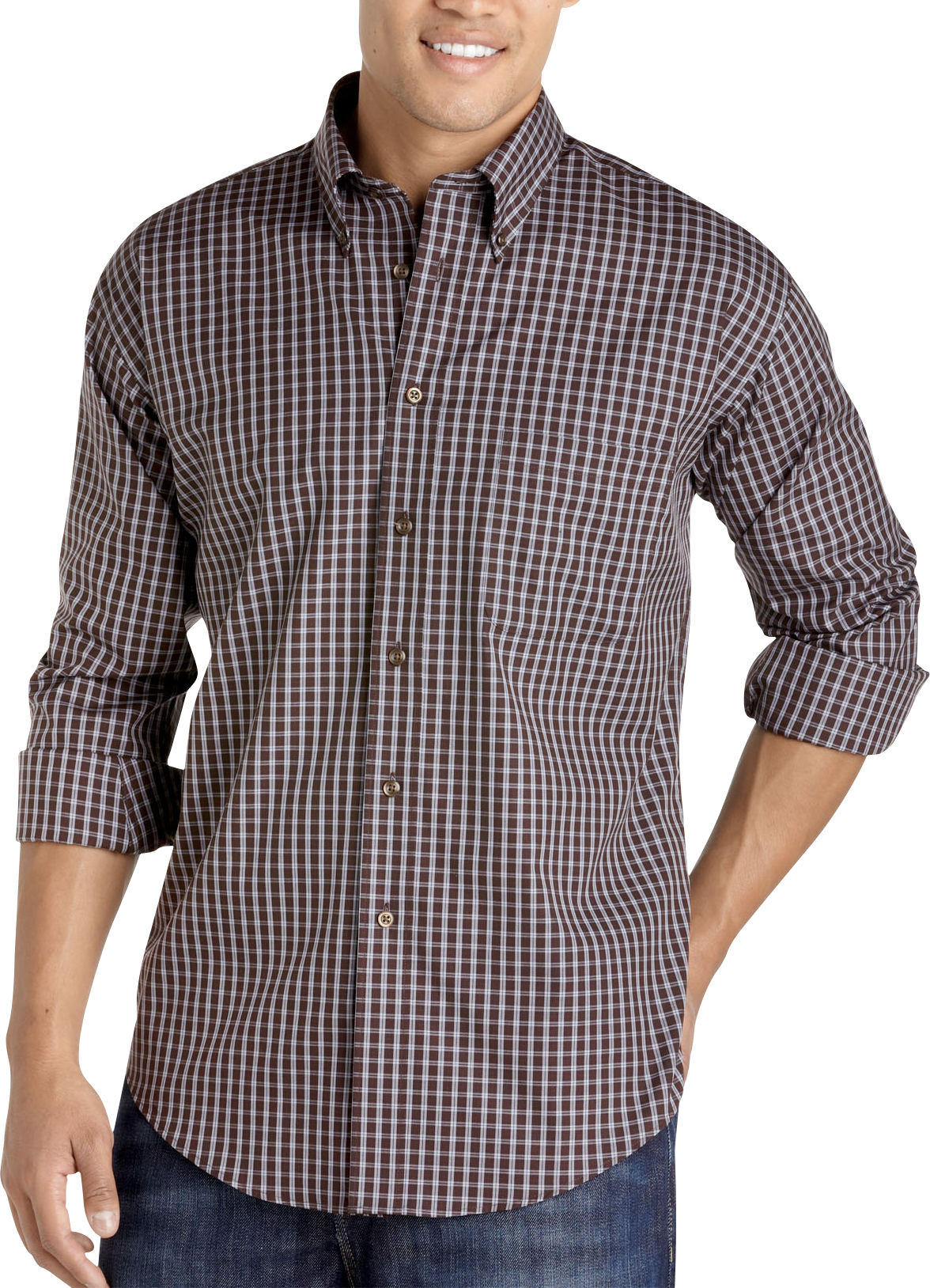 Joseph & Feiss Brown Plaid Button-Down Collar Woven Shirt