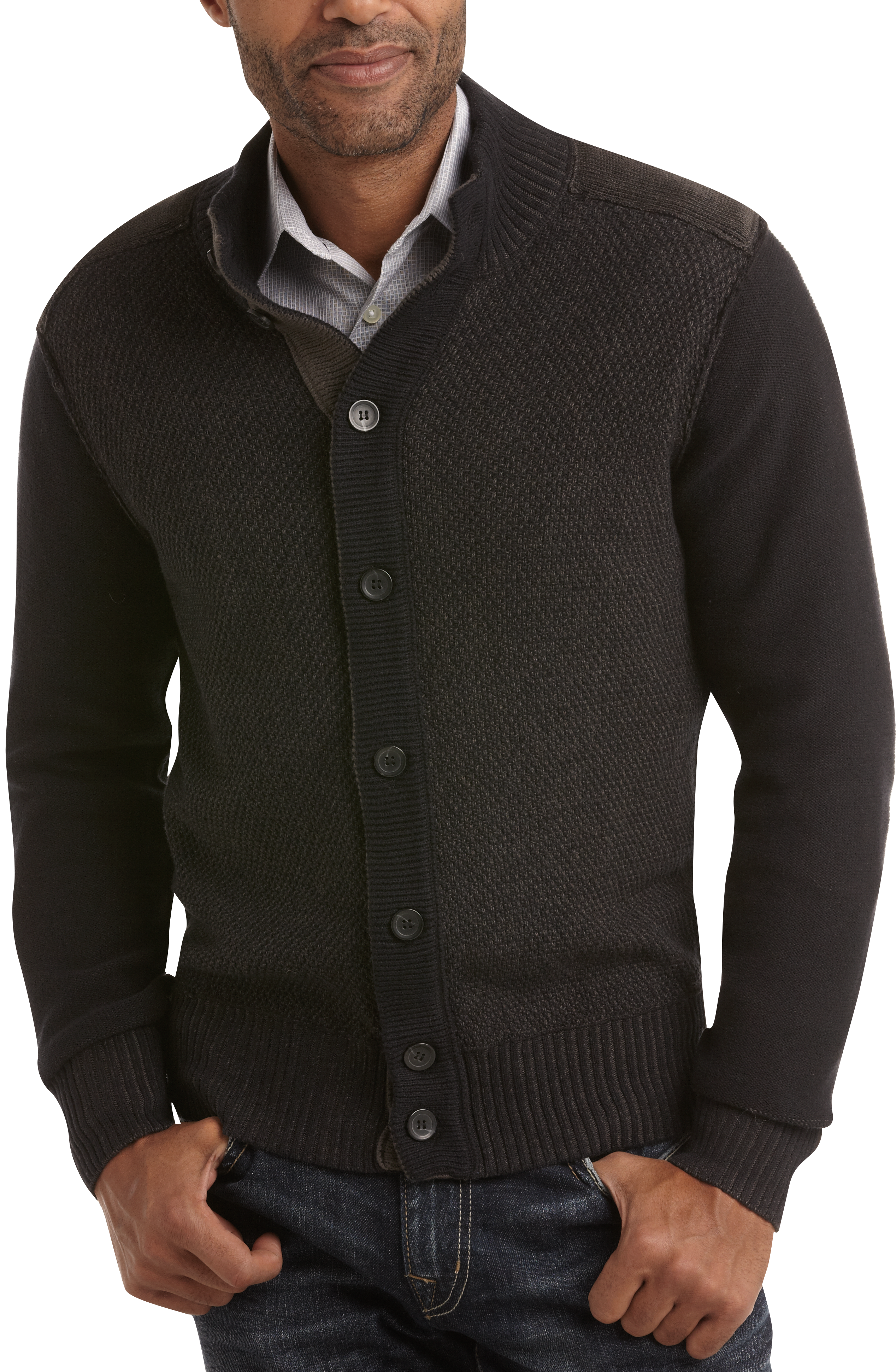 Pronto Blue Cardigan Sweater, Black and Charcoal