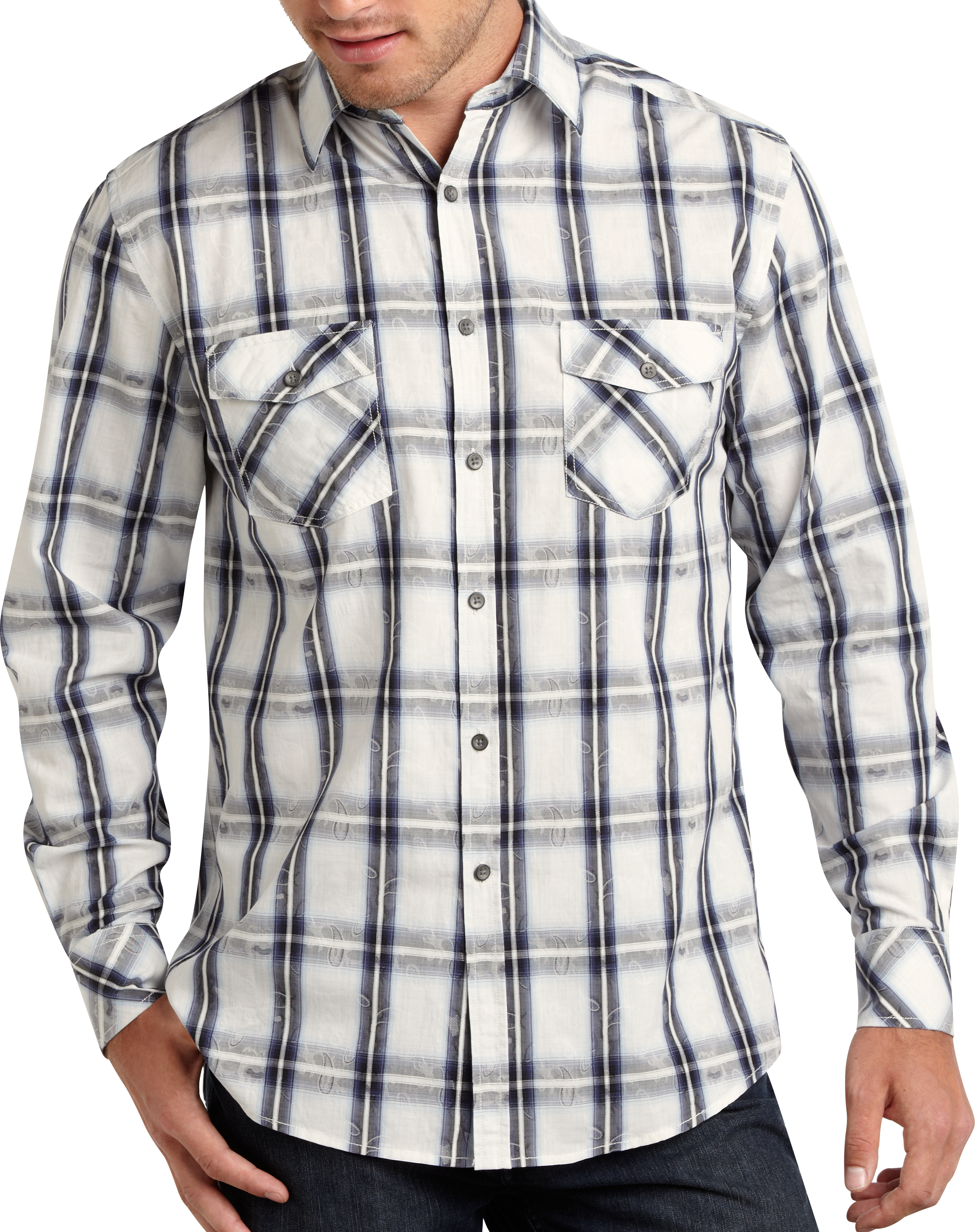 Pronto Blue Plaid Sport Shirt, Indigo