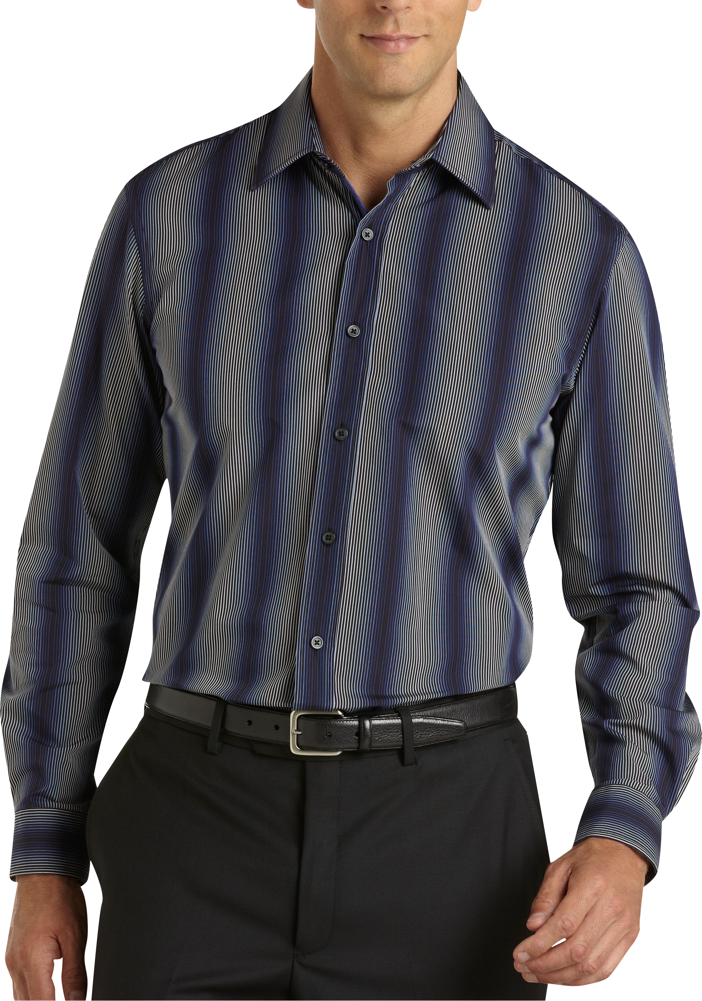 Pronto Uomo Blue Multistripe Modern Fit Sport Shirt