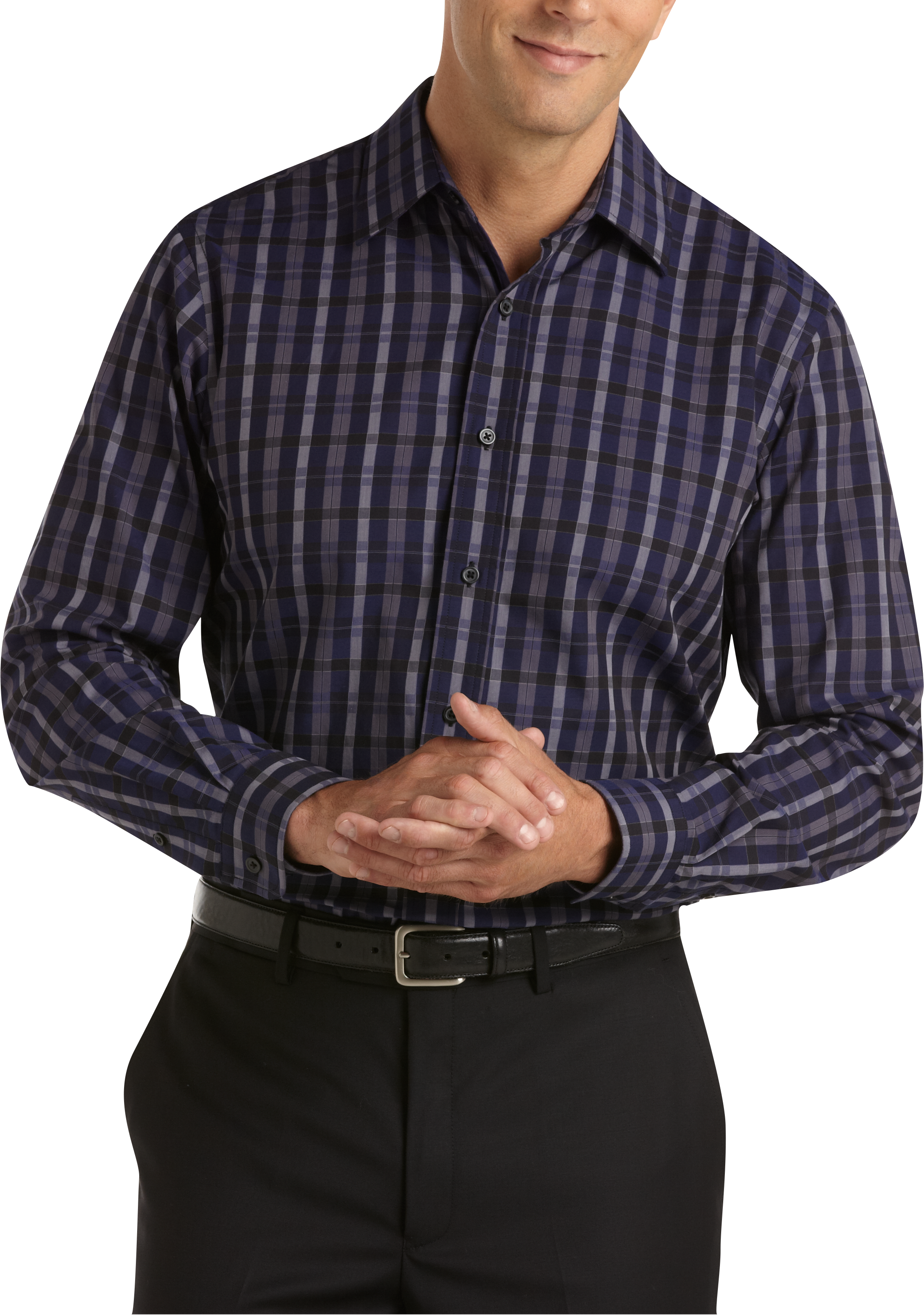 Pronto Uomo Navy and Purple Plaid Modern Fit Sport Shirt