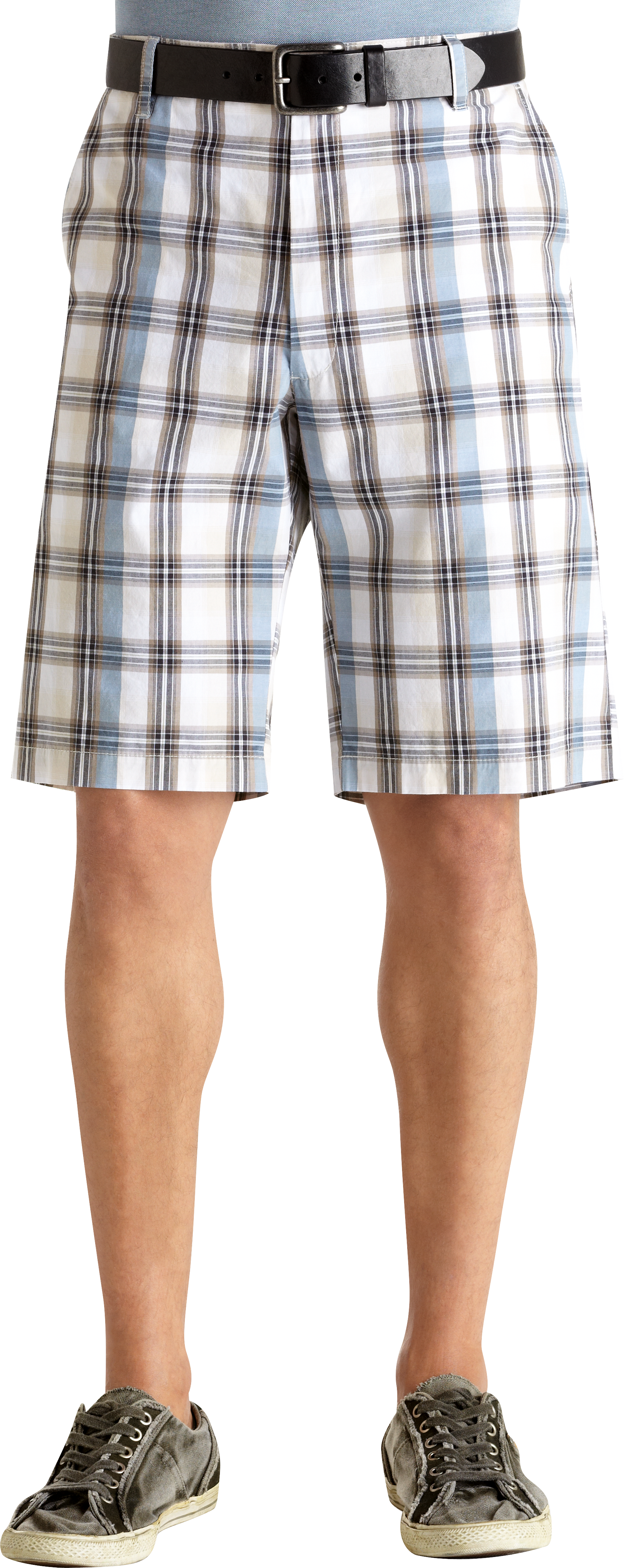 Pronto Blue Plaid Shorts, Ivory and Taupe