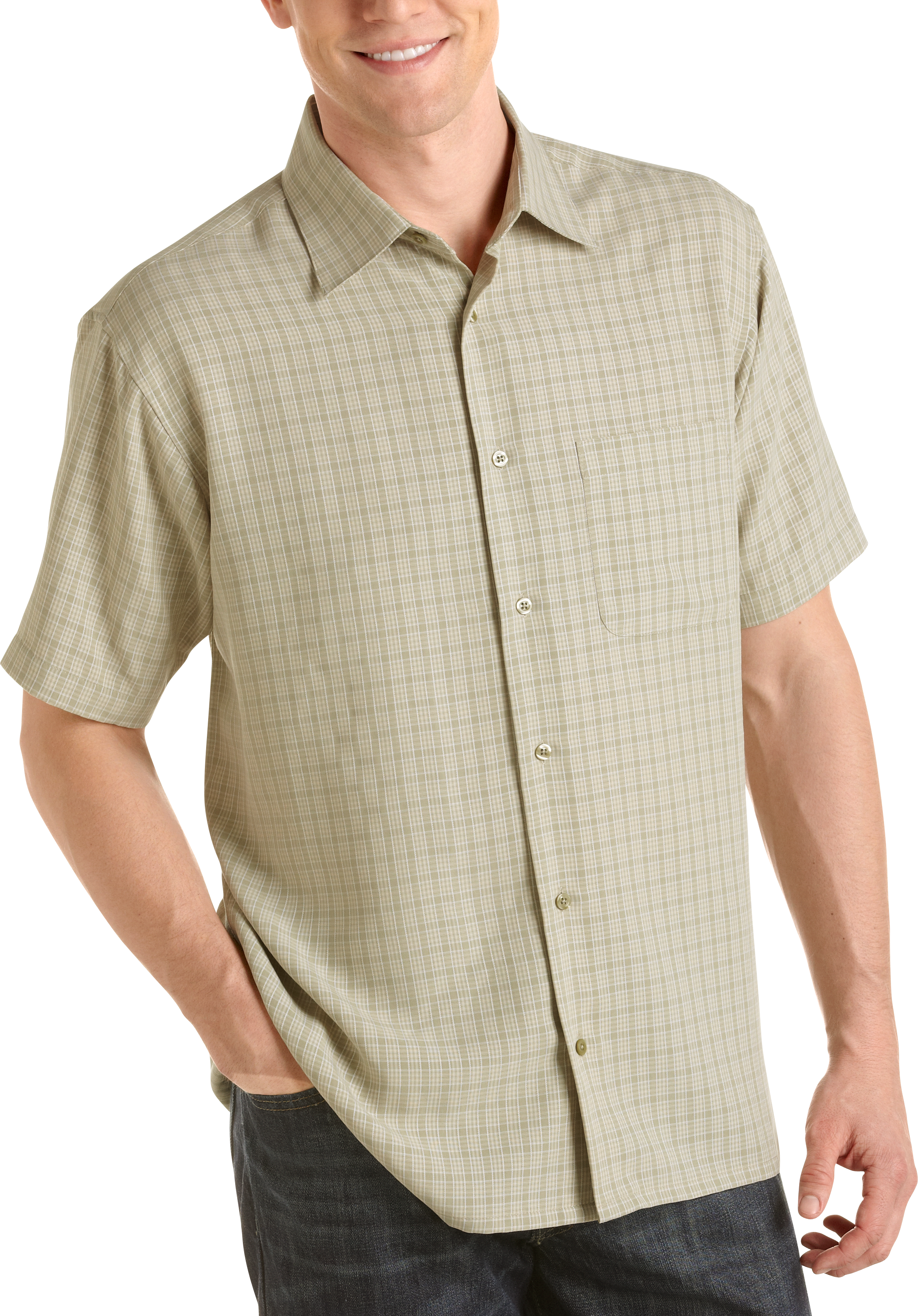 Pronto Uomo Celery Plaid Camp Collar Shirt
