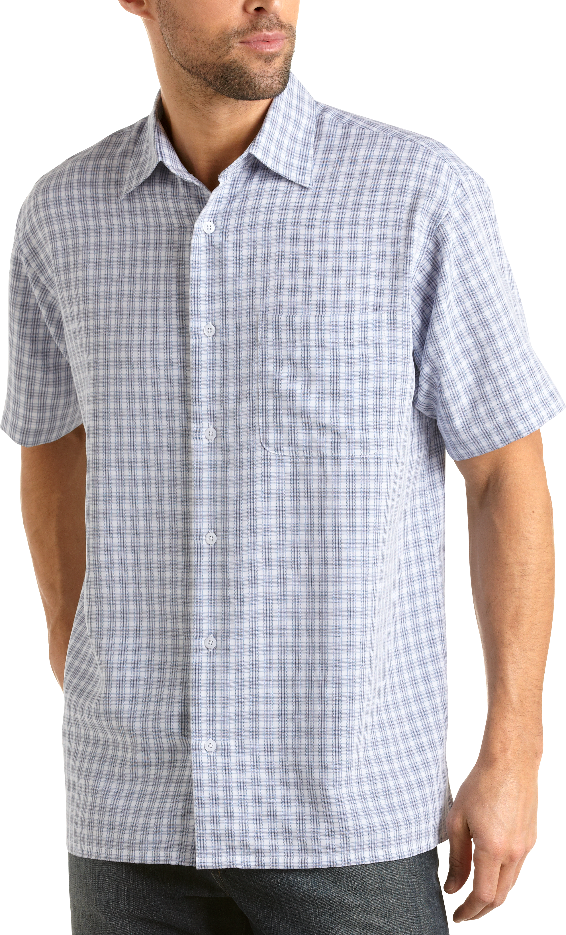 Pronto Uomo White Plaid Camp Collar Shirt
