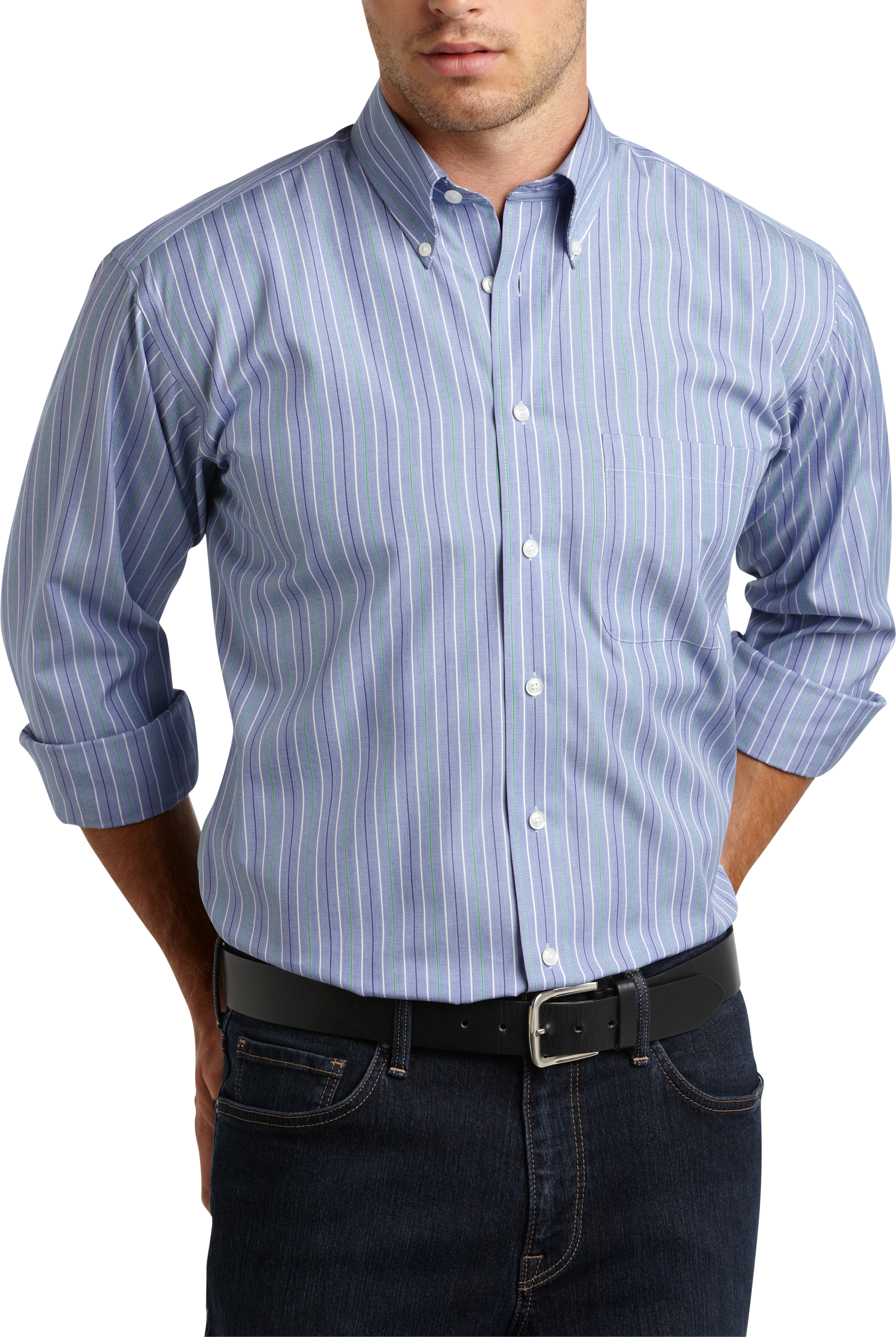 Joseph & Feiss Blue and Green Multistripe Sport Shirt