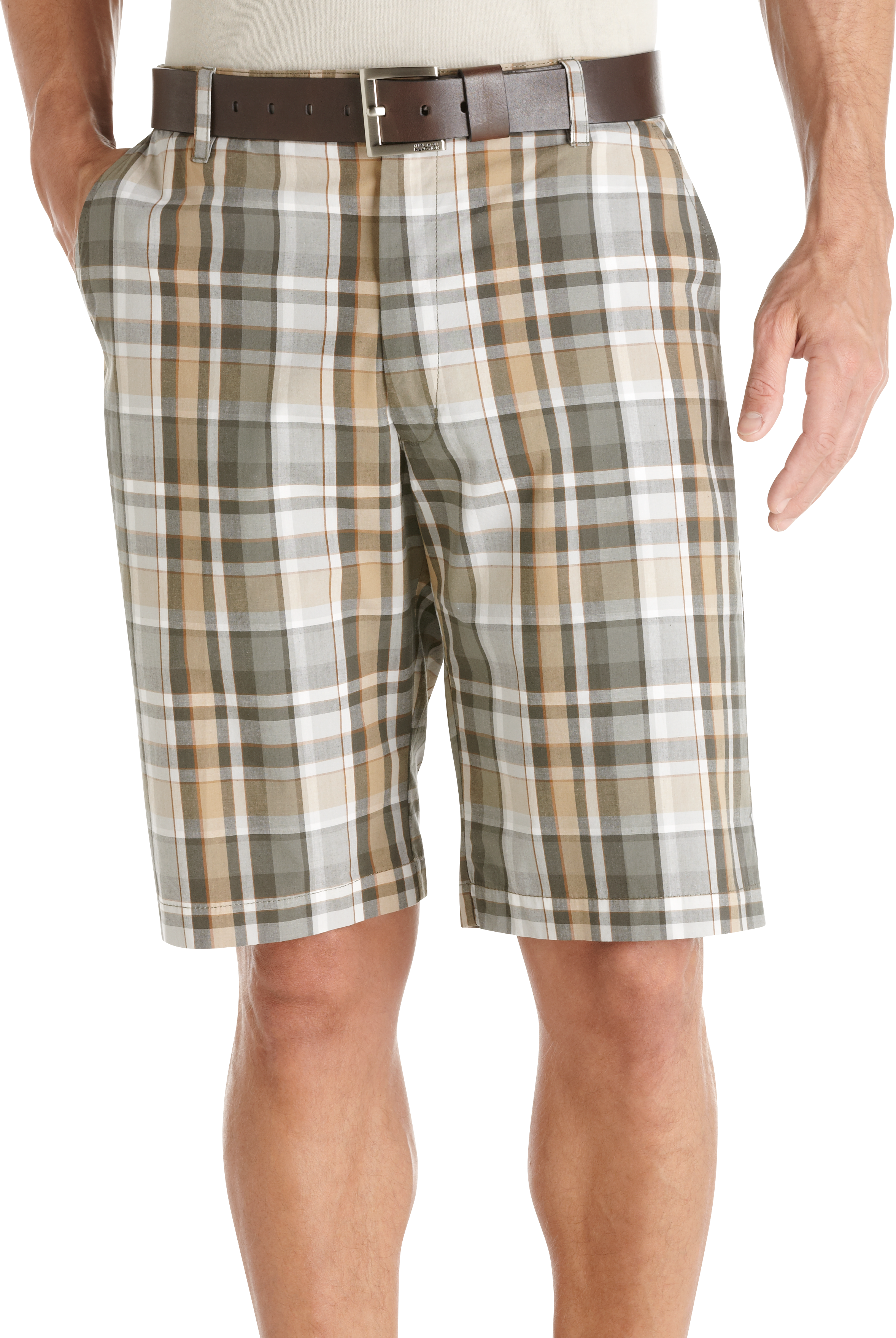 Pronto Blue Plaid Shorts, Olive