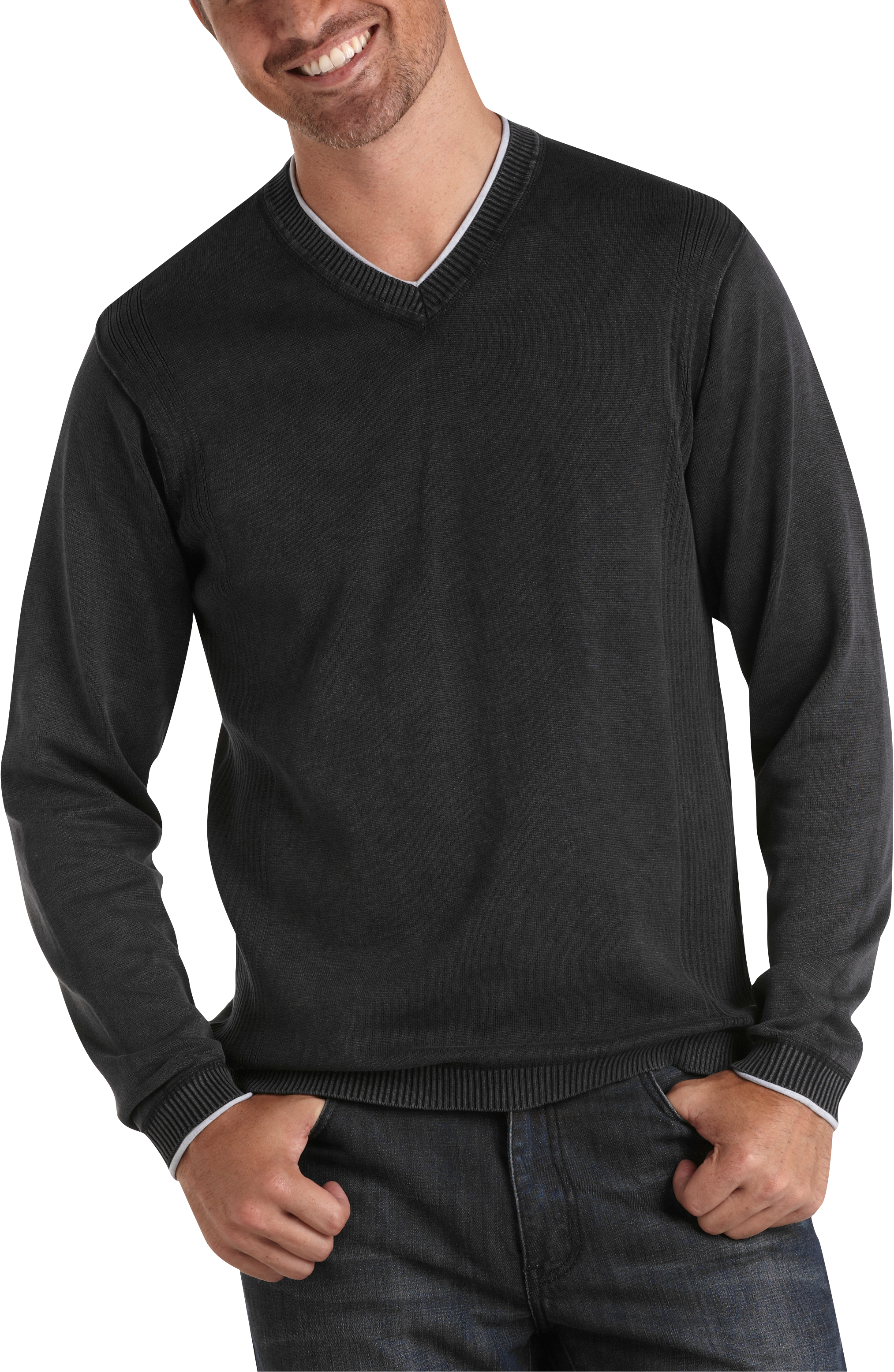 Pronto Blue Vintage V-Neck Sweater, Black