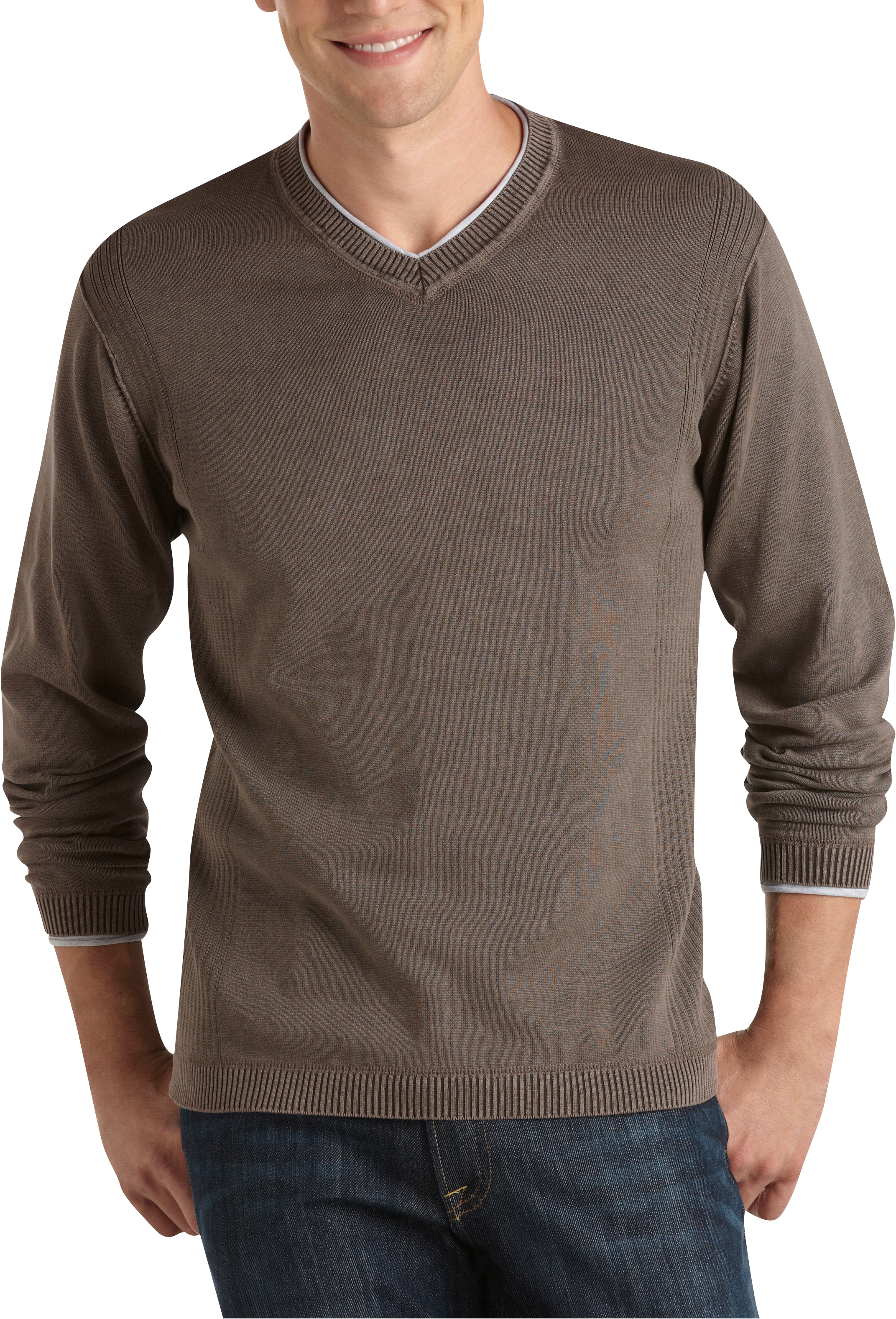 Pronto Blue Vintage V-Neck Sweater, Taupe