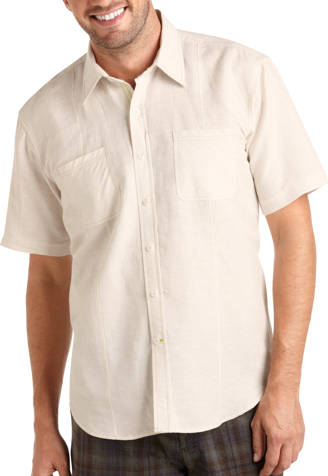 Pronto Blue Camp Collar Shirt, White and Brown