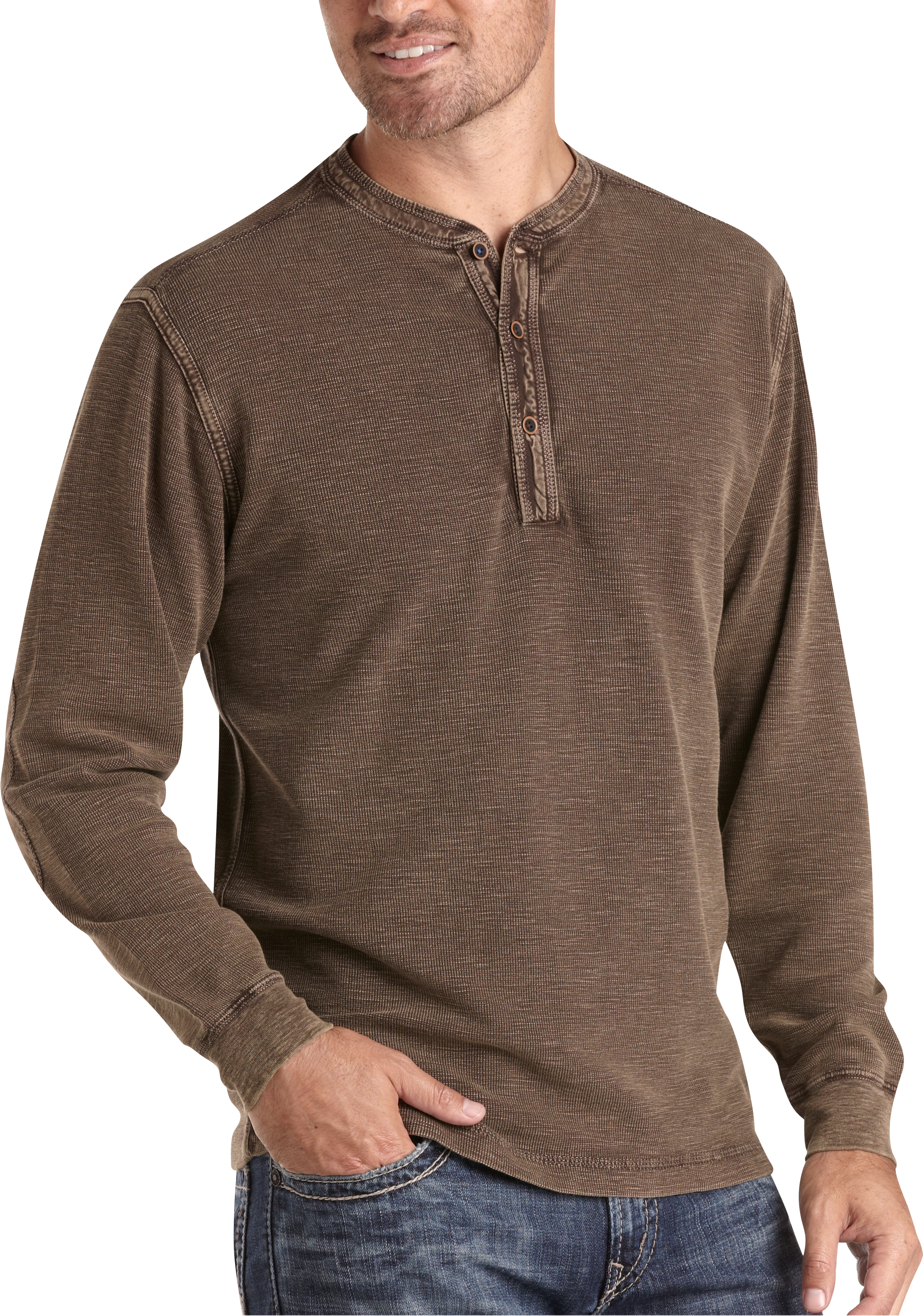 Pronto Blue Henley Sweater, Brown