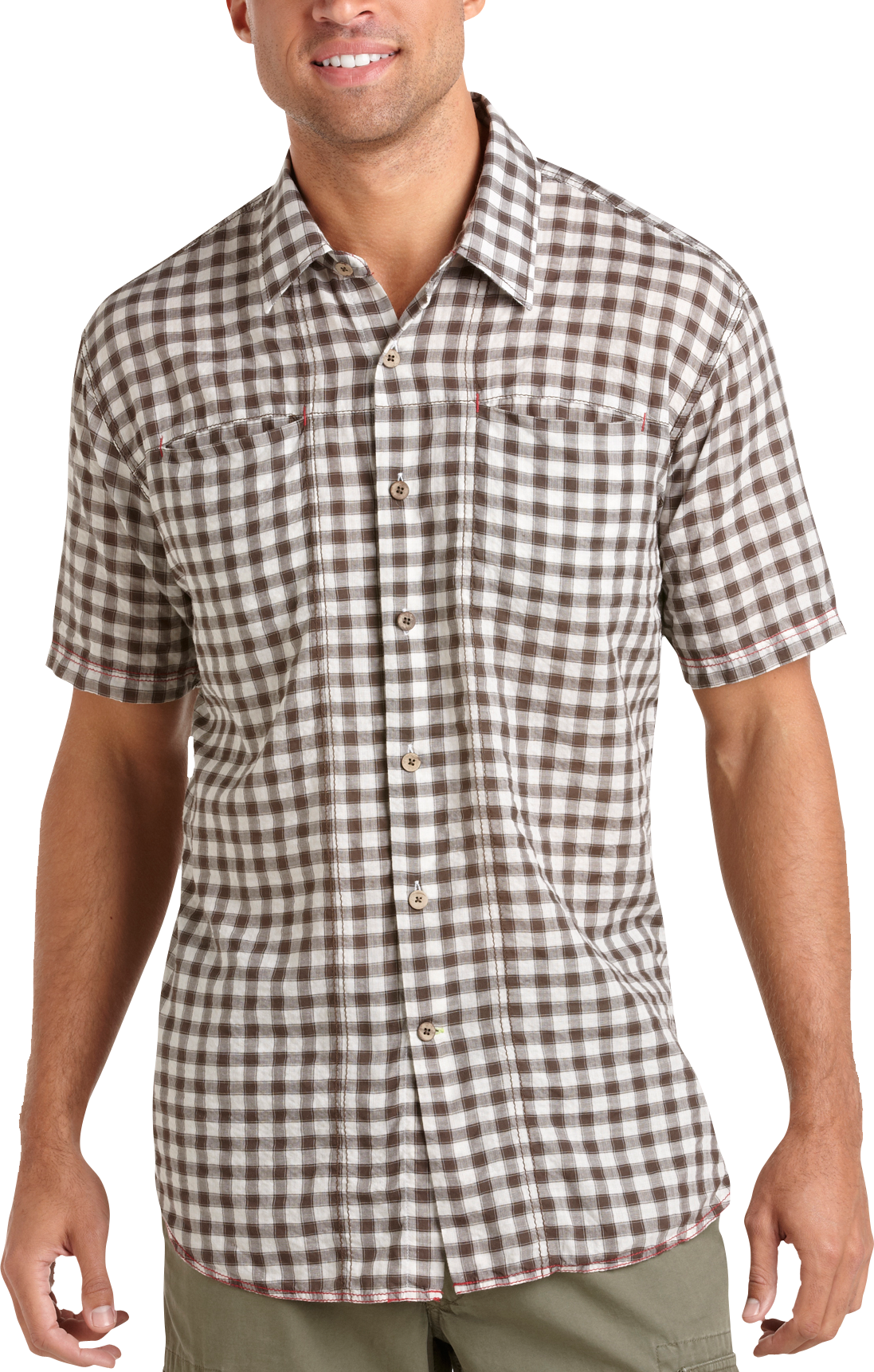 Pronto Blue Camp Shirt, Brown and White Check