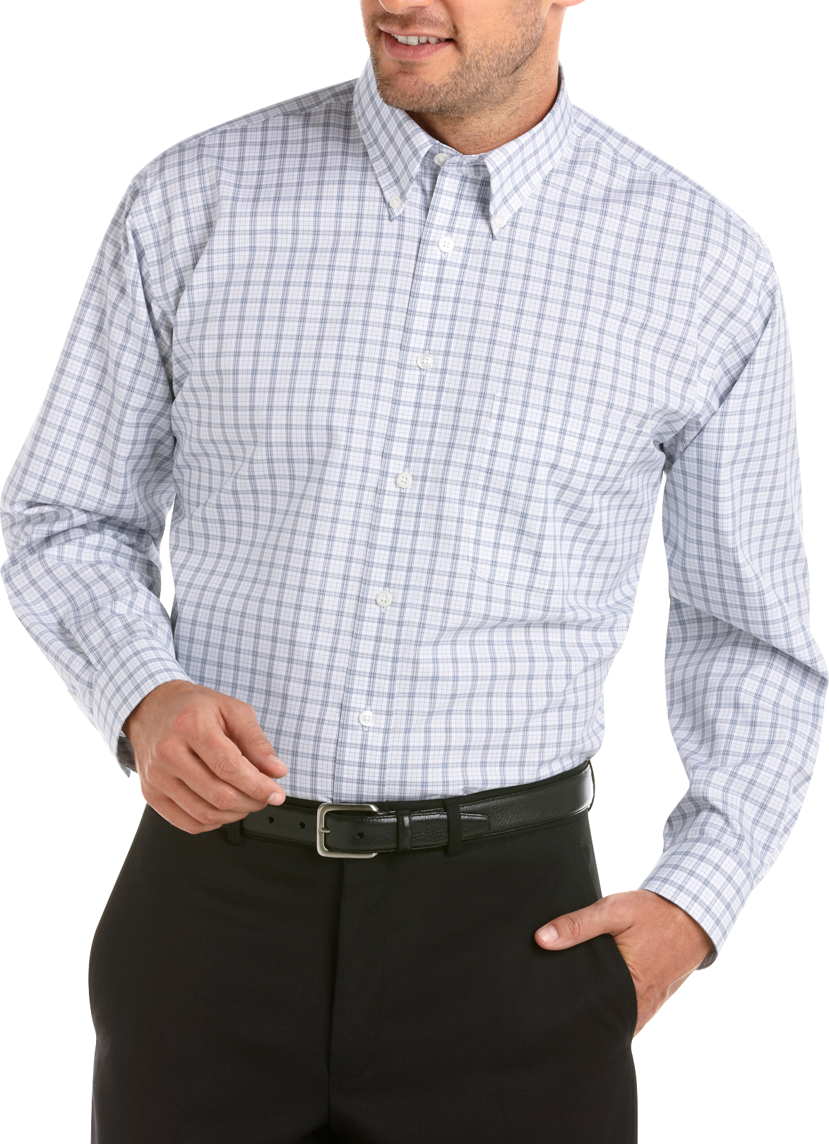 Joseph & Feiss White and Blue Check Button-Down Collar Sport Shirt