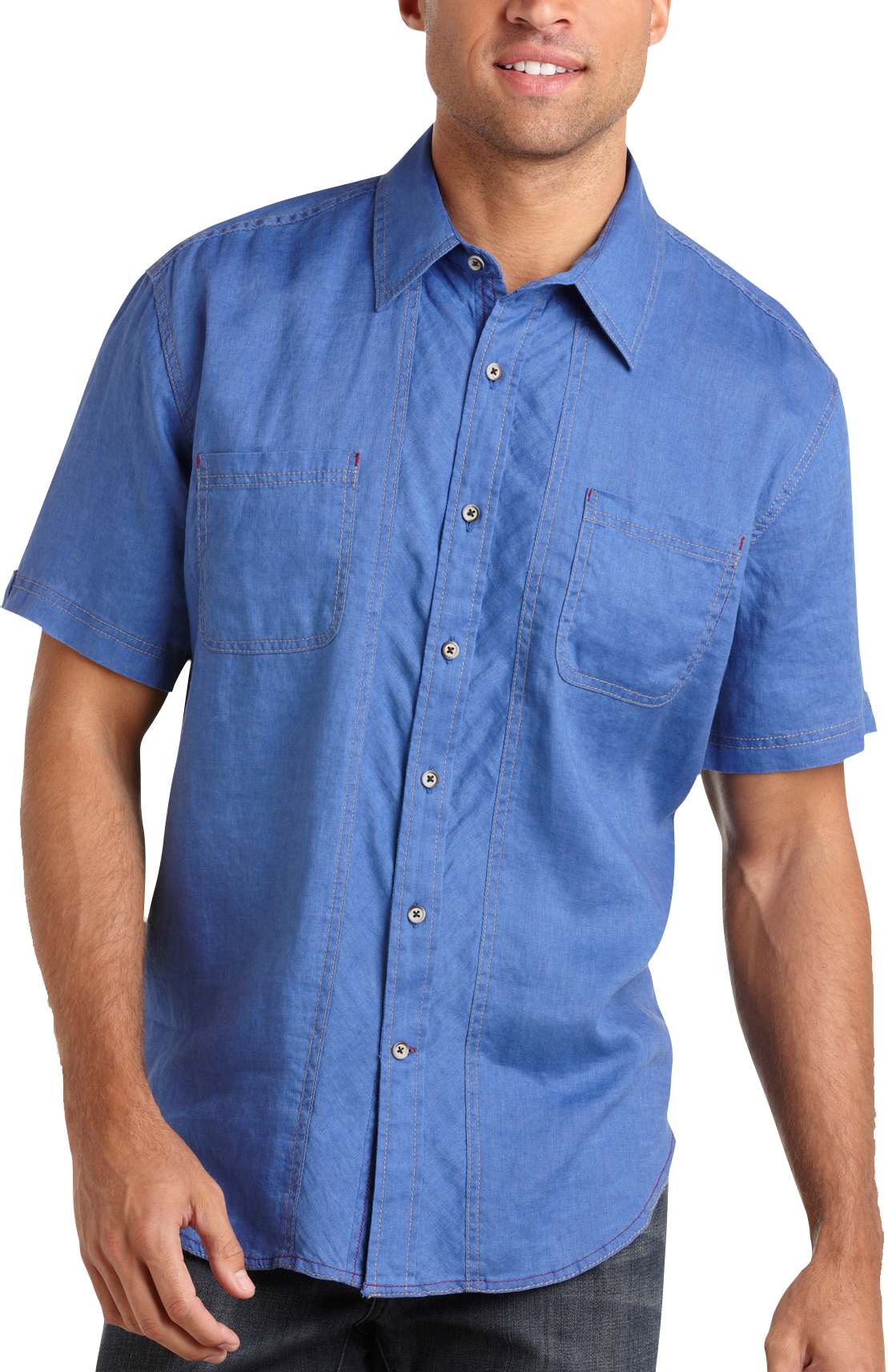 Pronto Blue Linen Camp Collar Shirt, Blue