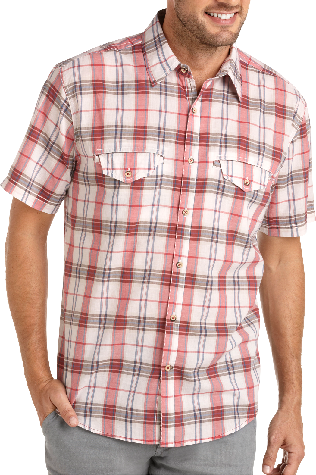 Pronto Blue Sport Shirt, Red Plaid