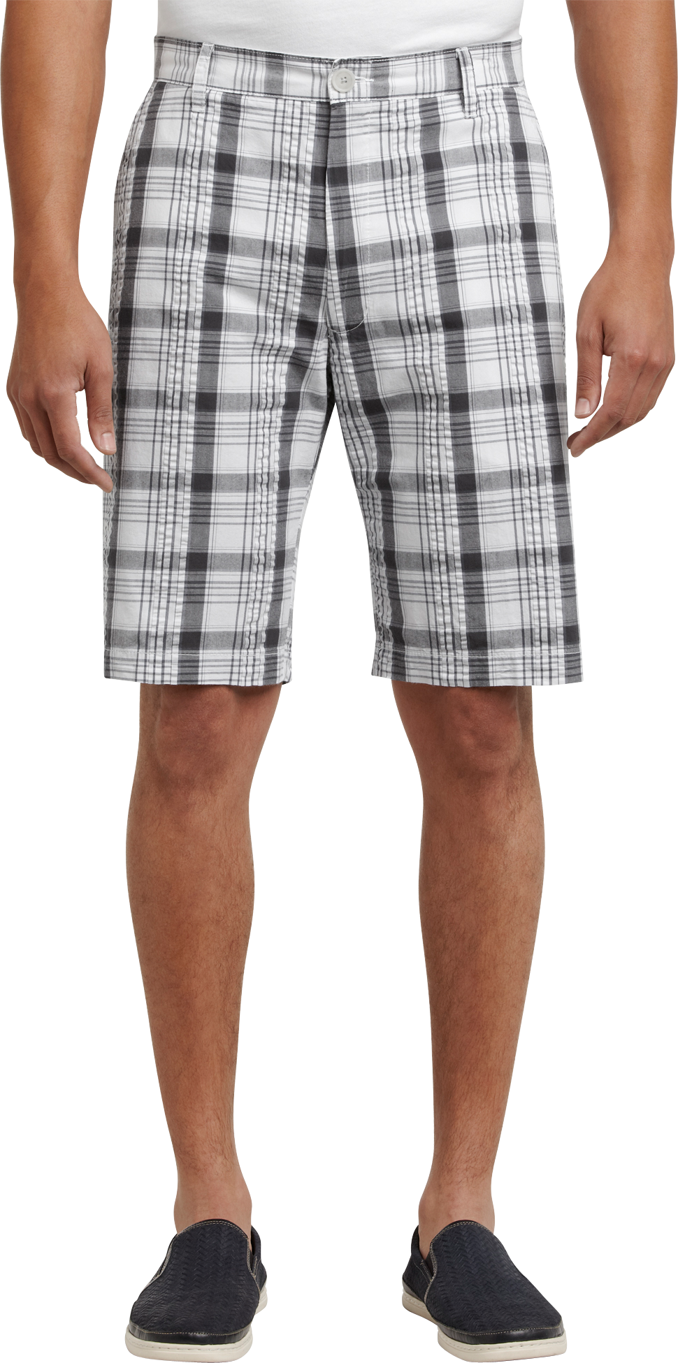 Pronto Blue Plaid Shorts, Gray and White