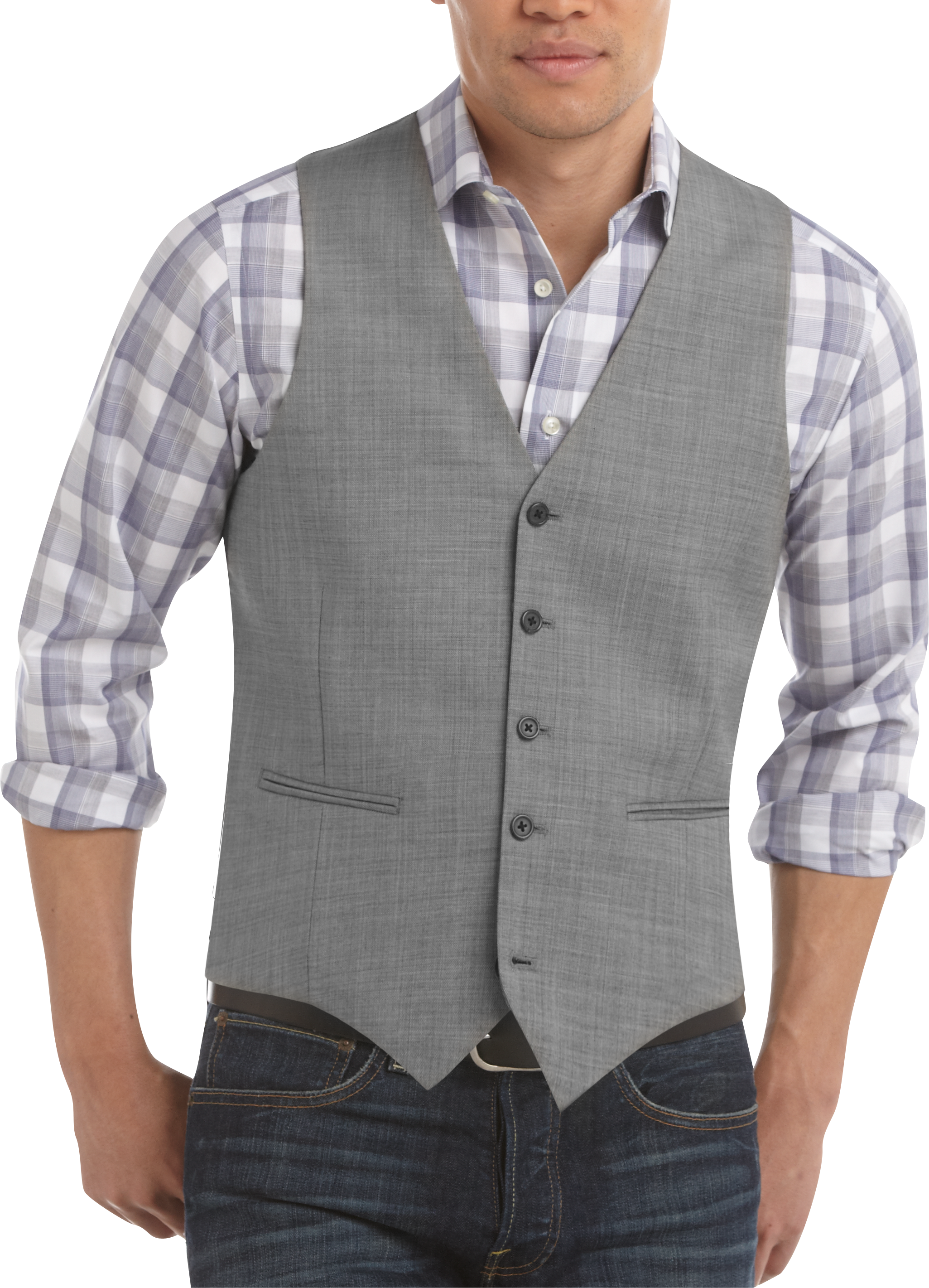 Egara Black and White Sharkskin Wool Slim Fit Tailored Suit Separates Vest